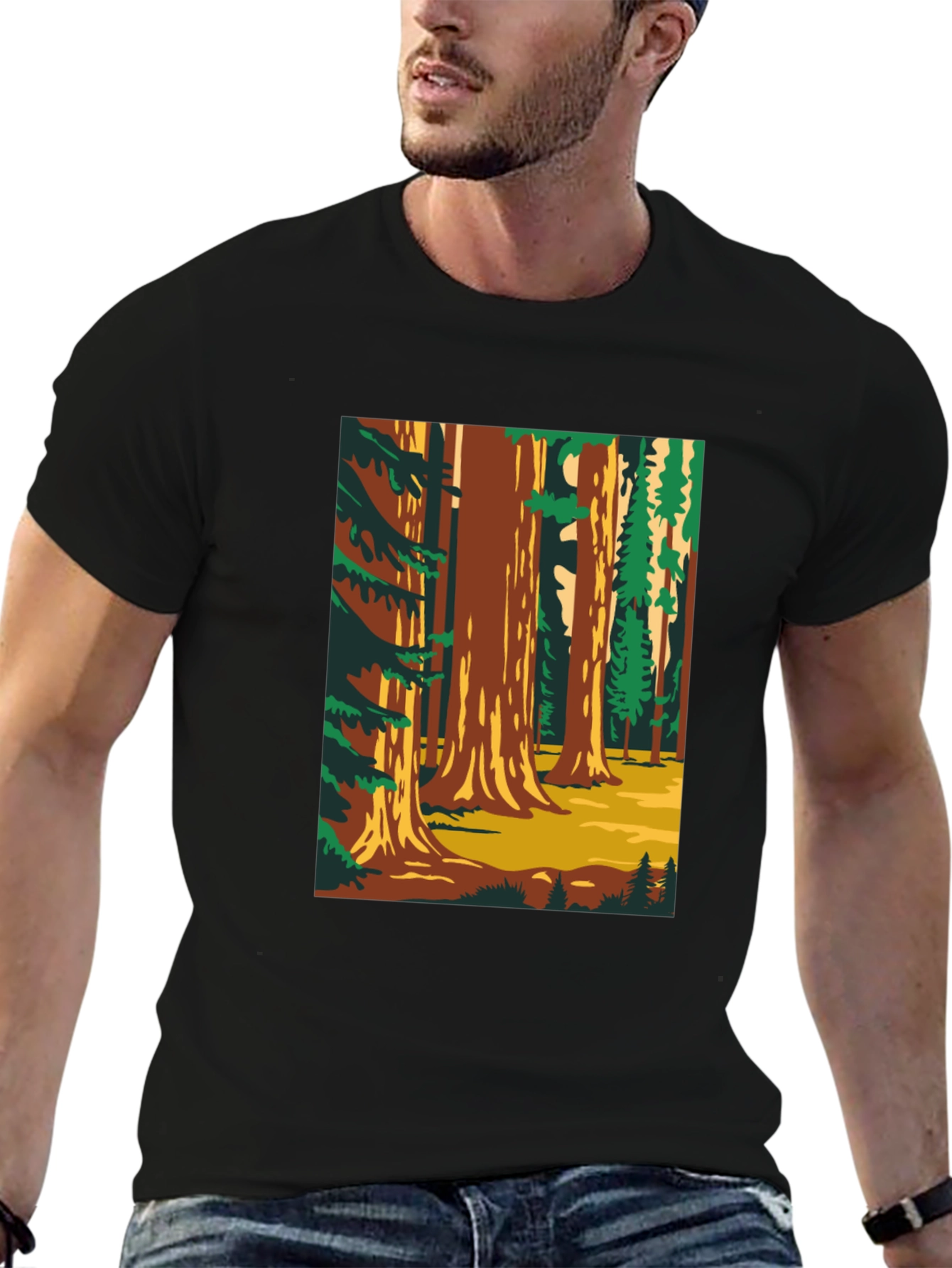 Black Sequoia Forest Graphic T-Shirt - Nature Lover Tee view 6