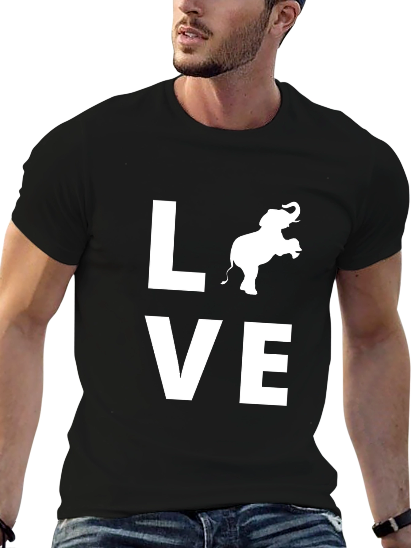 Black Love Elephant Graphic Black T-Shirt view 6