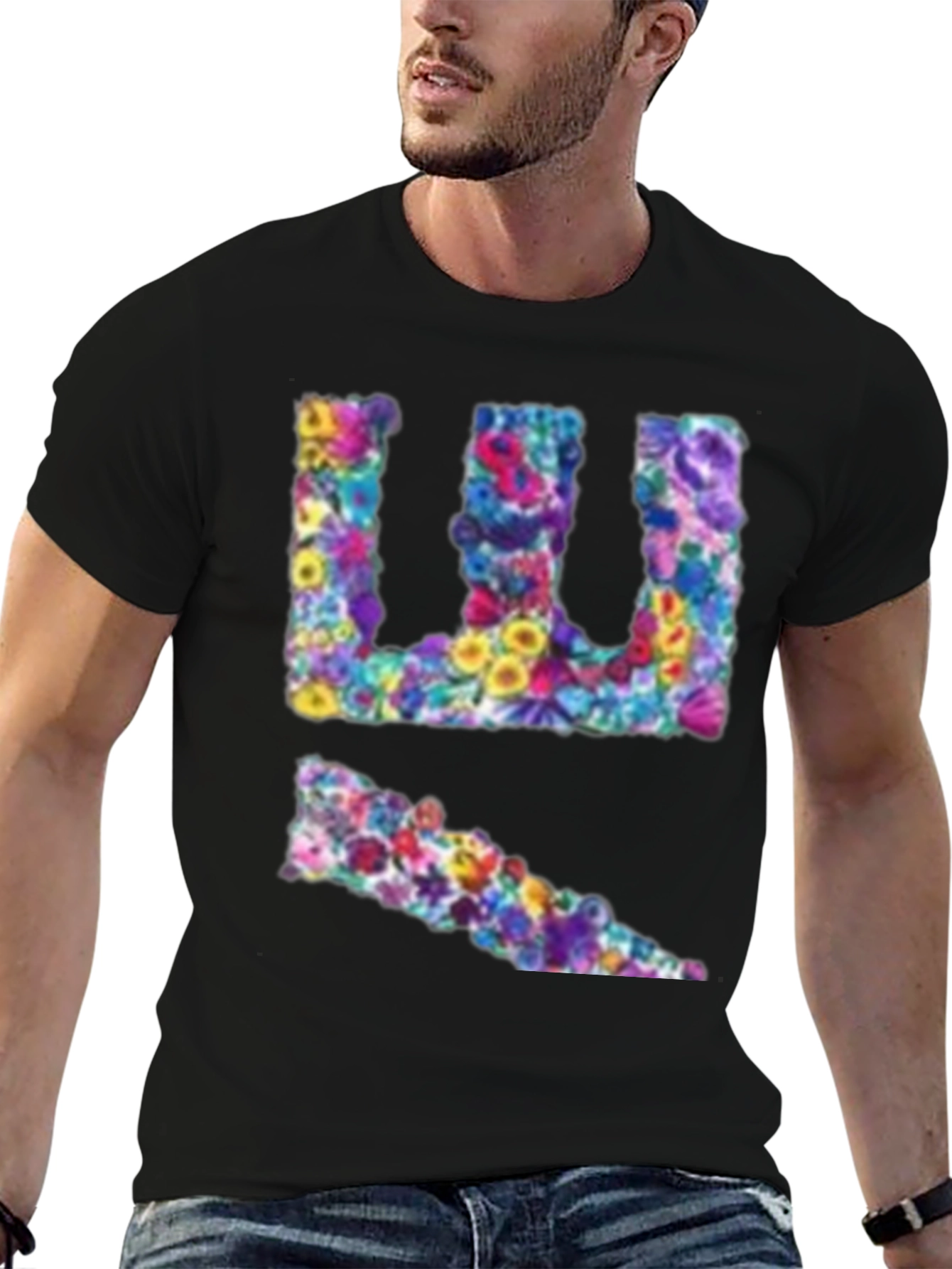 Black Floral Initial T-Shirt - Stylish Custom Tee view 6