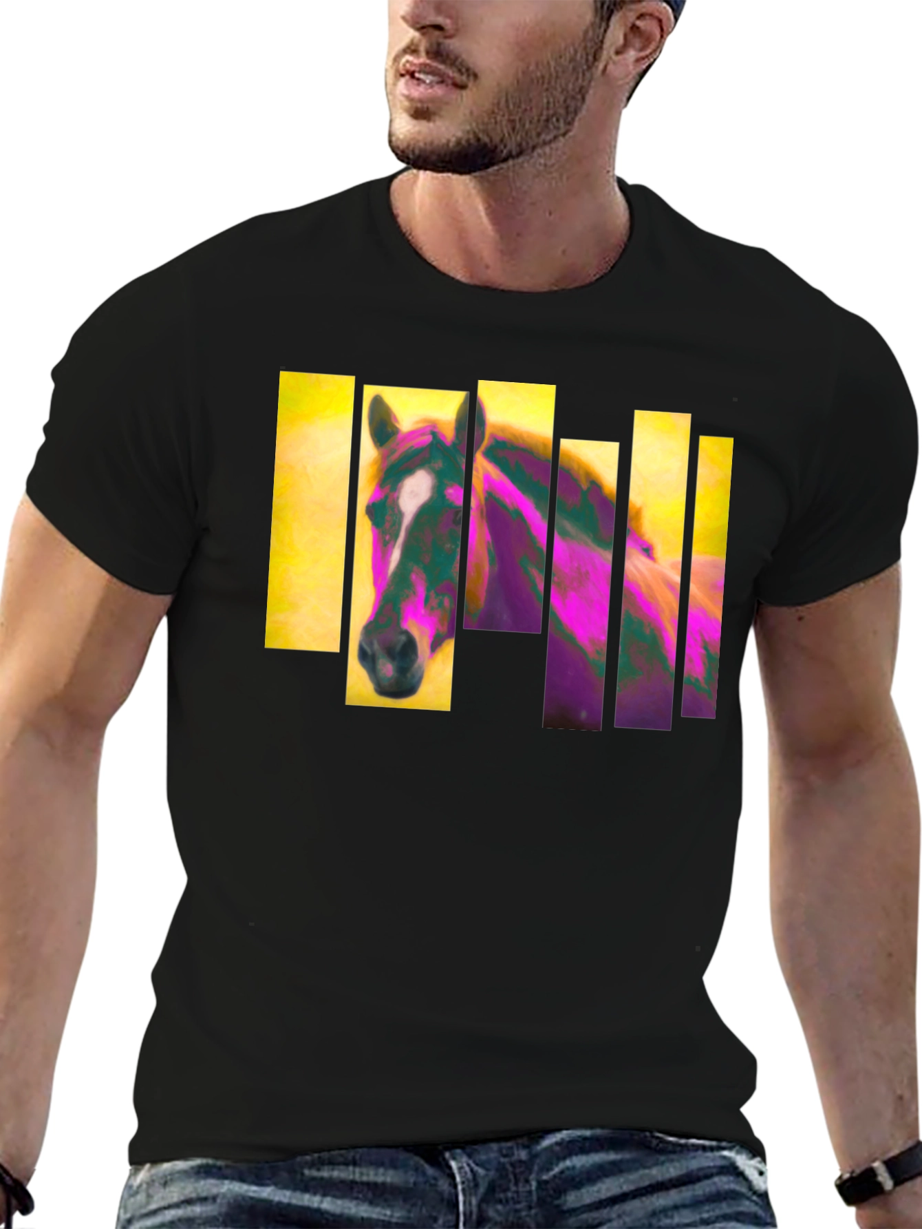 Black Abstract Horse Graphic Black T-Shirt view 6