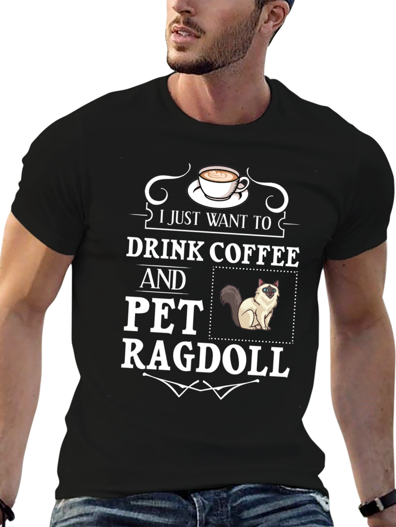 Black Drink Coffee & Pet Ragdoll T-Shirt - Cute Cat Lover Tee view 6