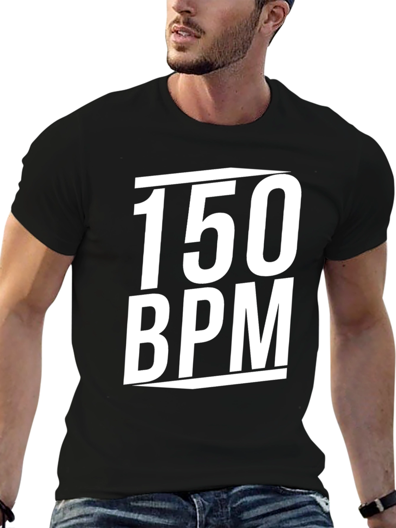 Black 150 BPM Graphic T-Shirt - Black Crew Neck view 6