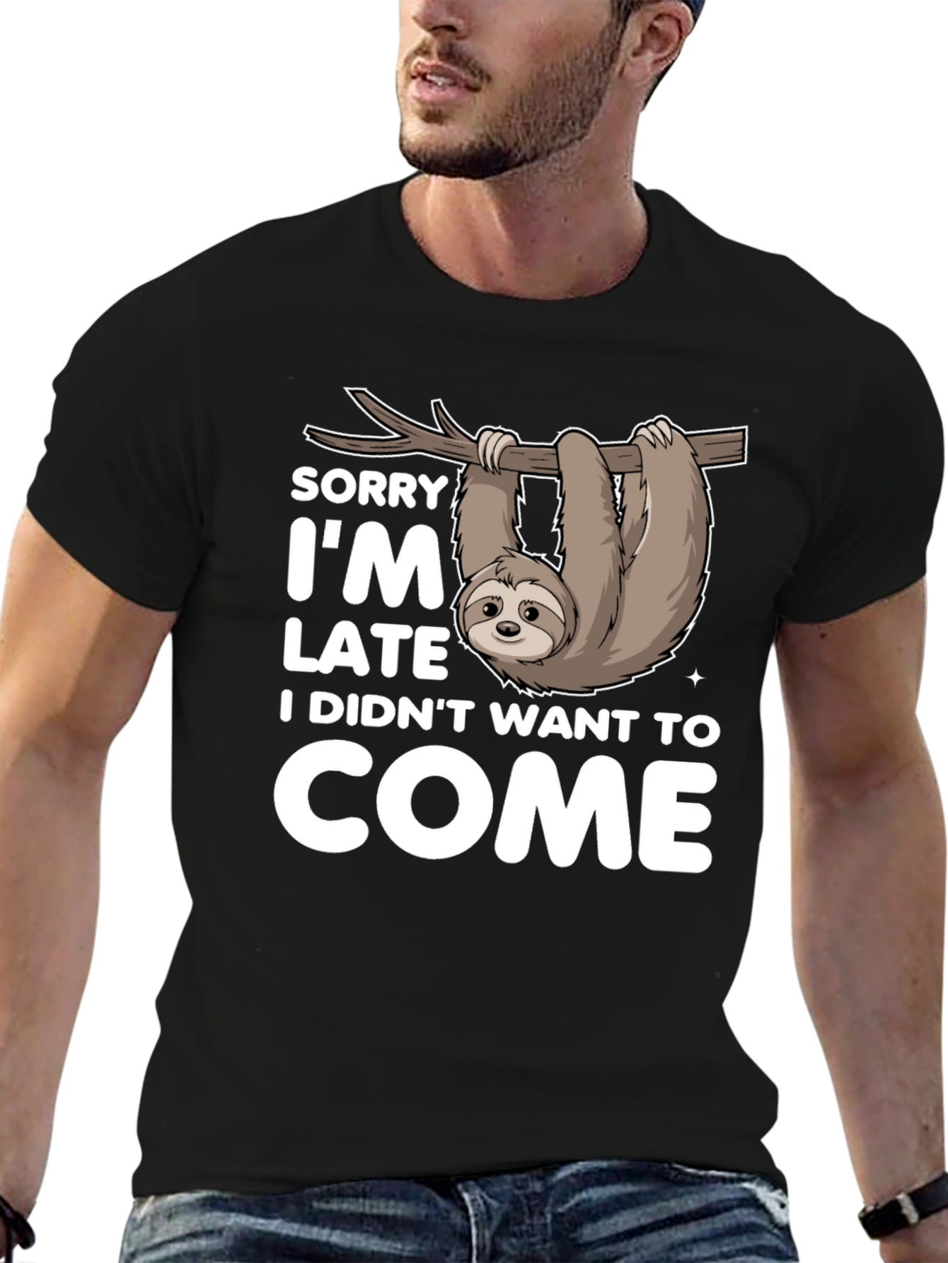 Black Funny Sloth T-Shirt - Sorry I'm Late Tee view 6