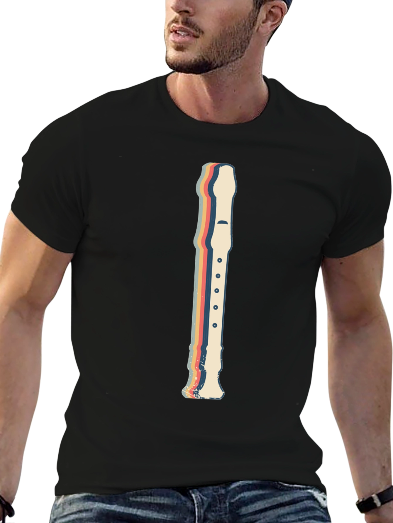 Black Retro Recorder Music T-Shirt - Black view 6