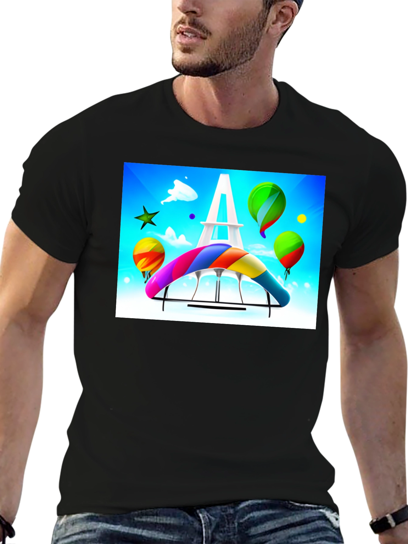 Black Paris Rainbow Hang Gliding T-Shirt view 6