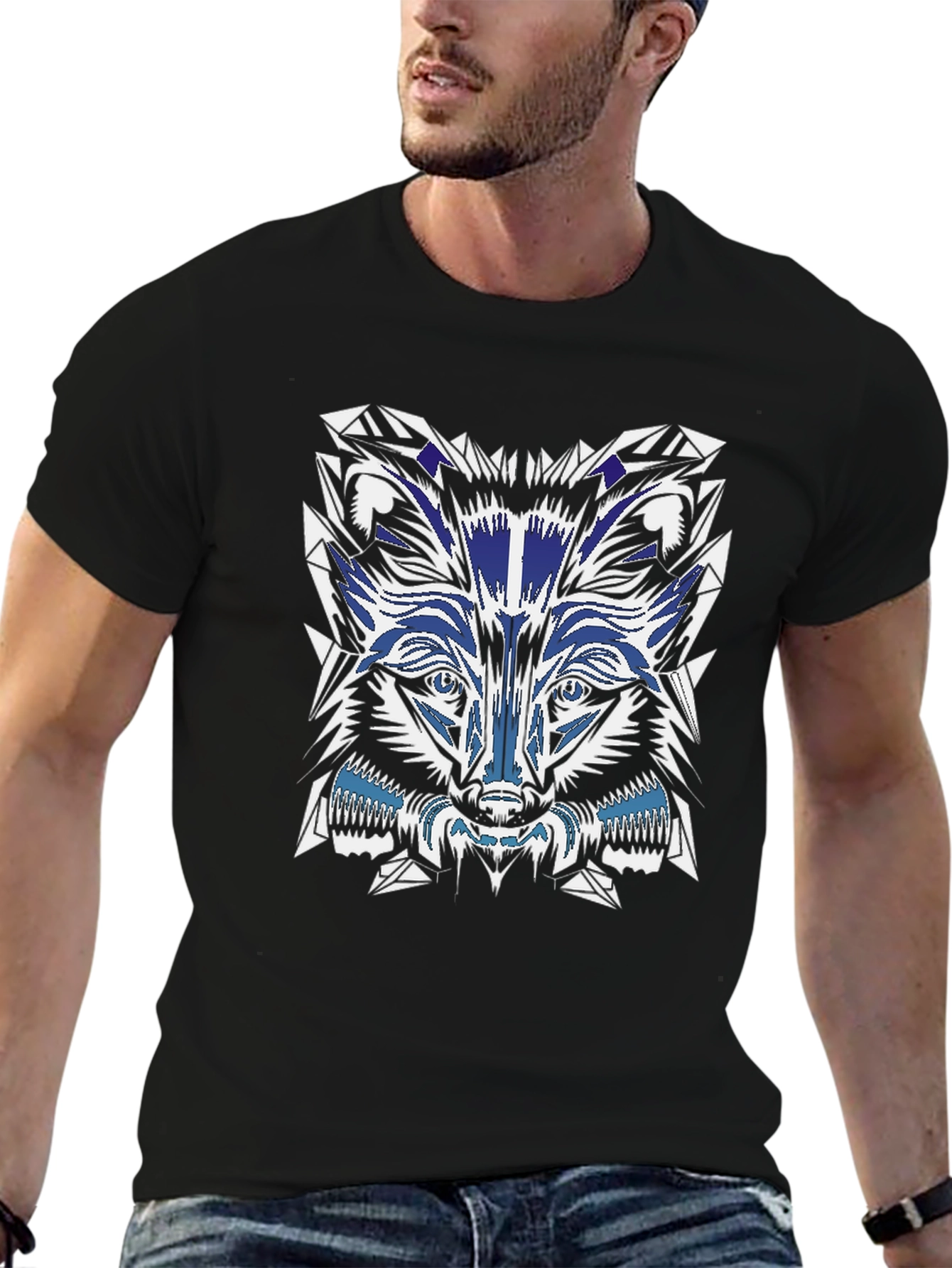 Black Abstract Wolf Graphic Black T-Shirt view 6