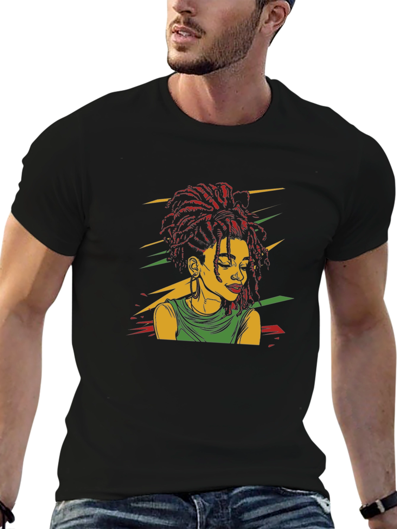 Black Rasta Woman Graphic Black T-Shirt view 6