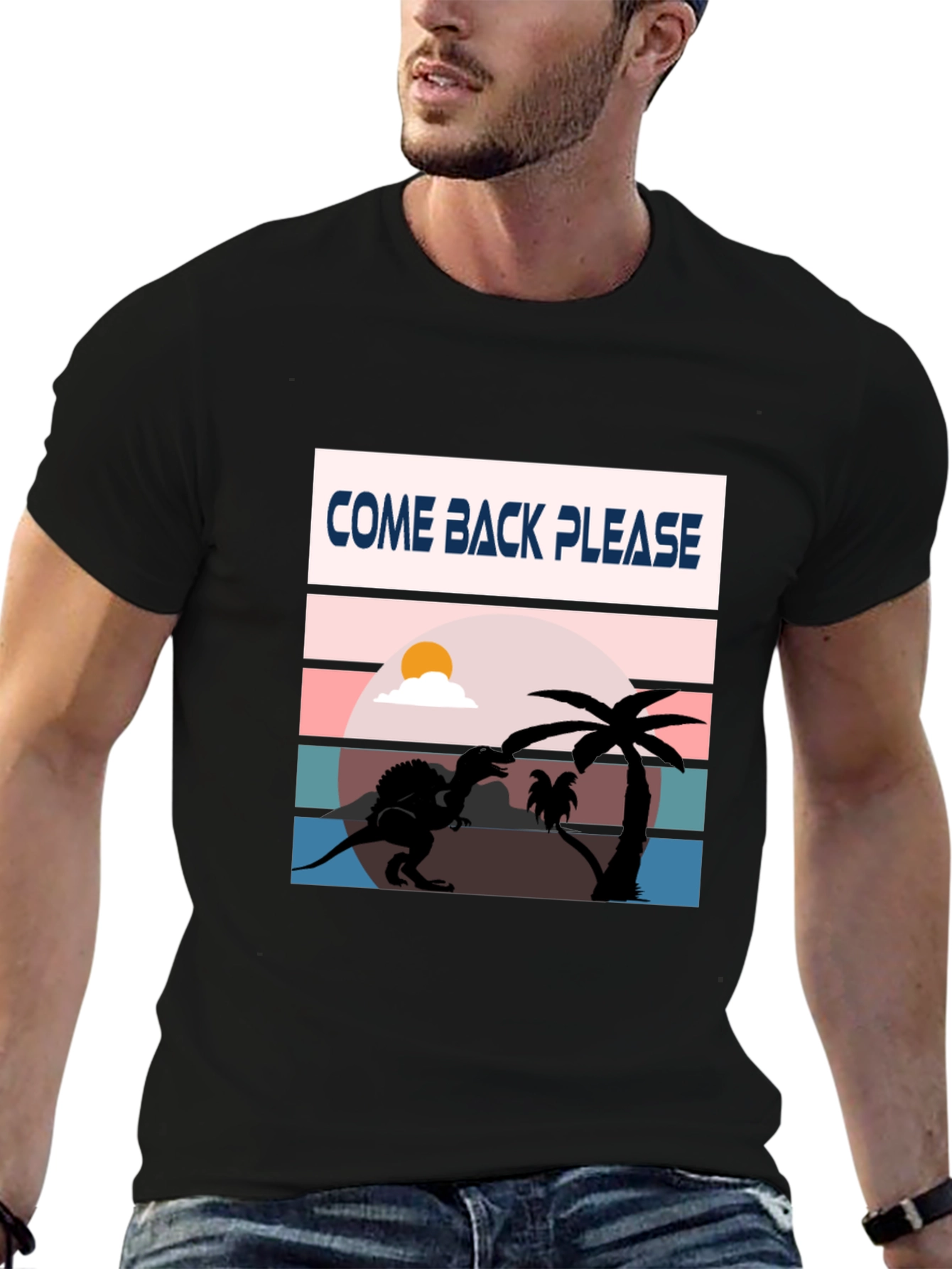 Black Come Back Please Dinosaur Graphic T-Shirt view 6