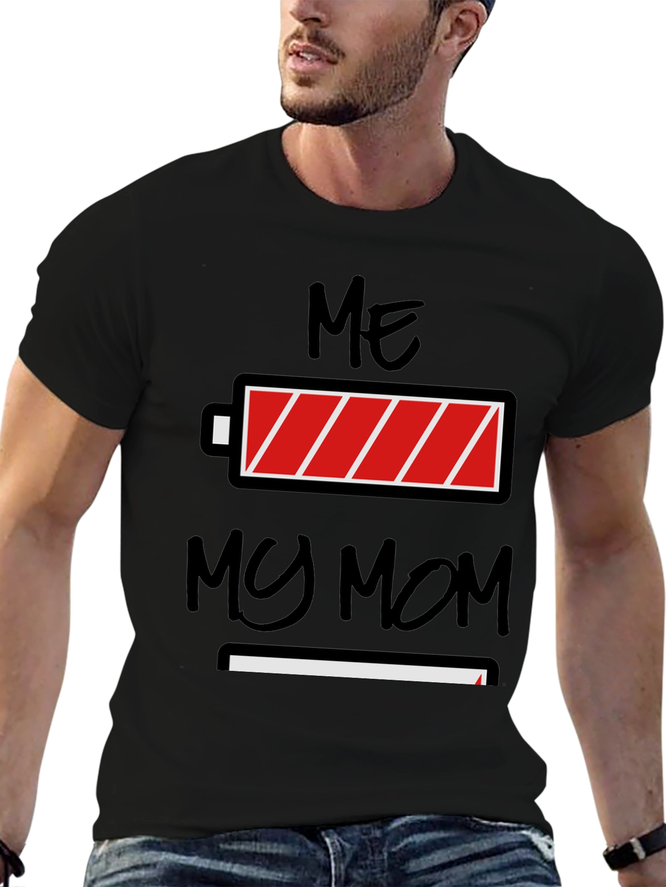 Black Me My Mom Funny Battery Graphic T-Shirt view 6