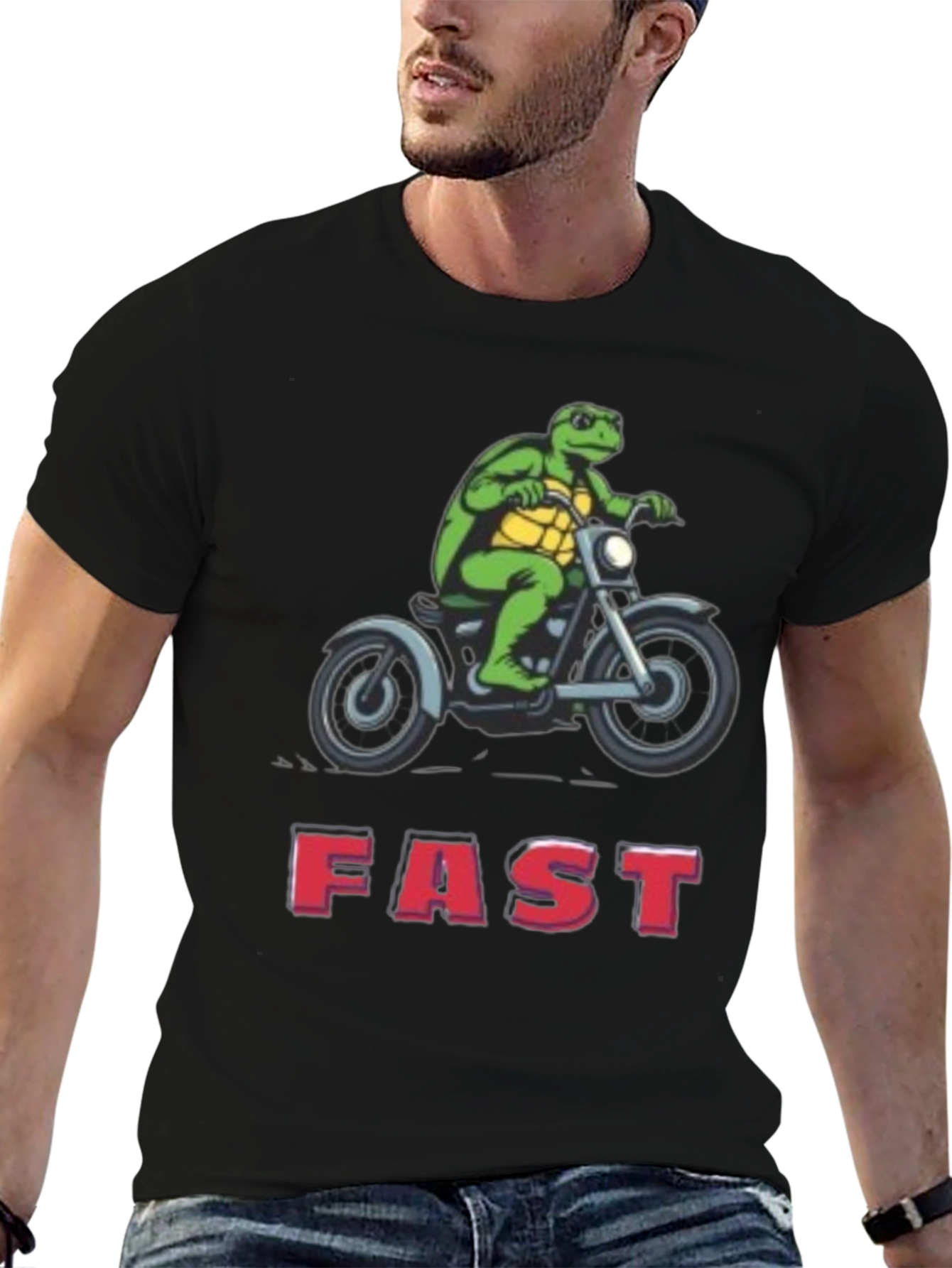 Black Turtle on Motorcycle FAST T-Shirt view 6