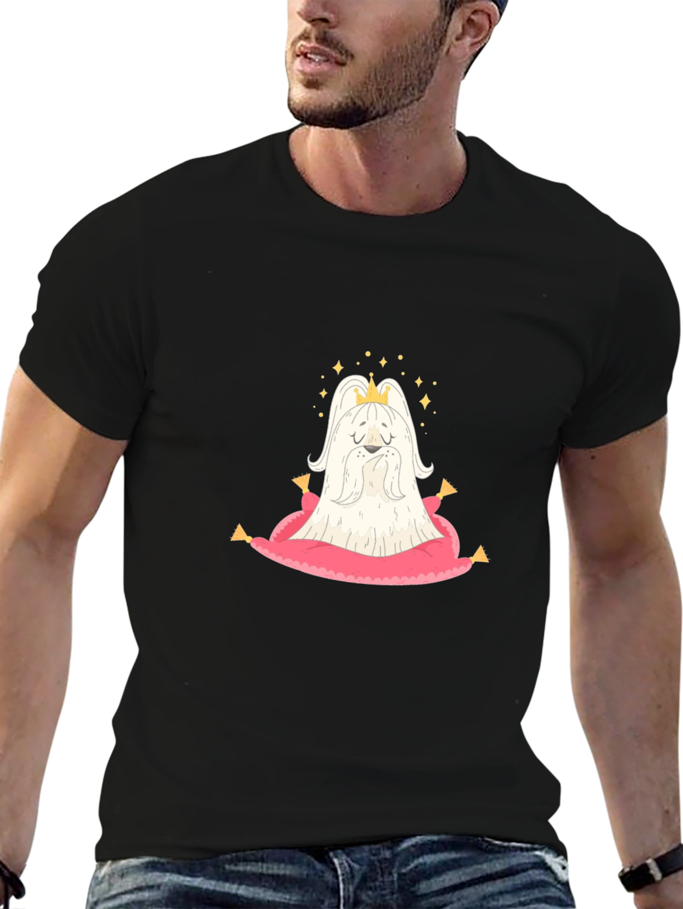 Black King Dog T-Shirt - Cute Cartoon Tee view 6