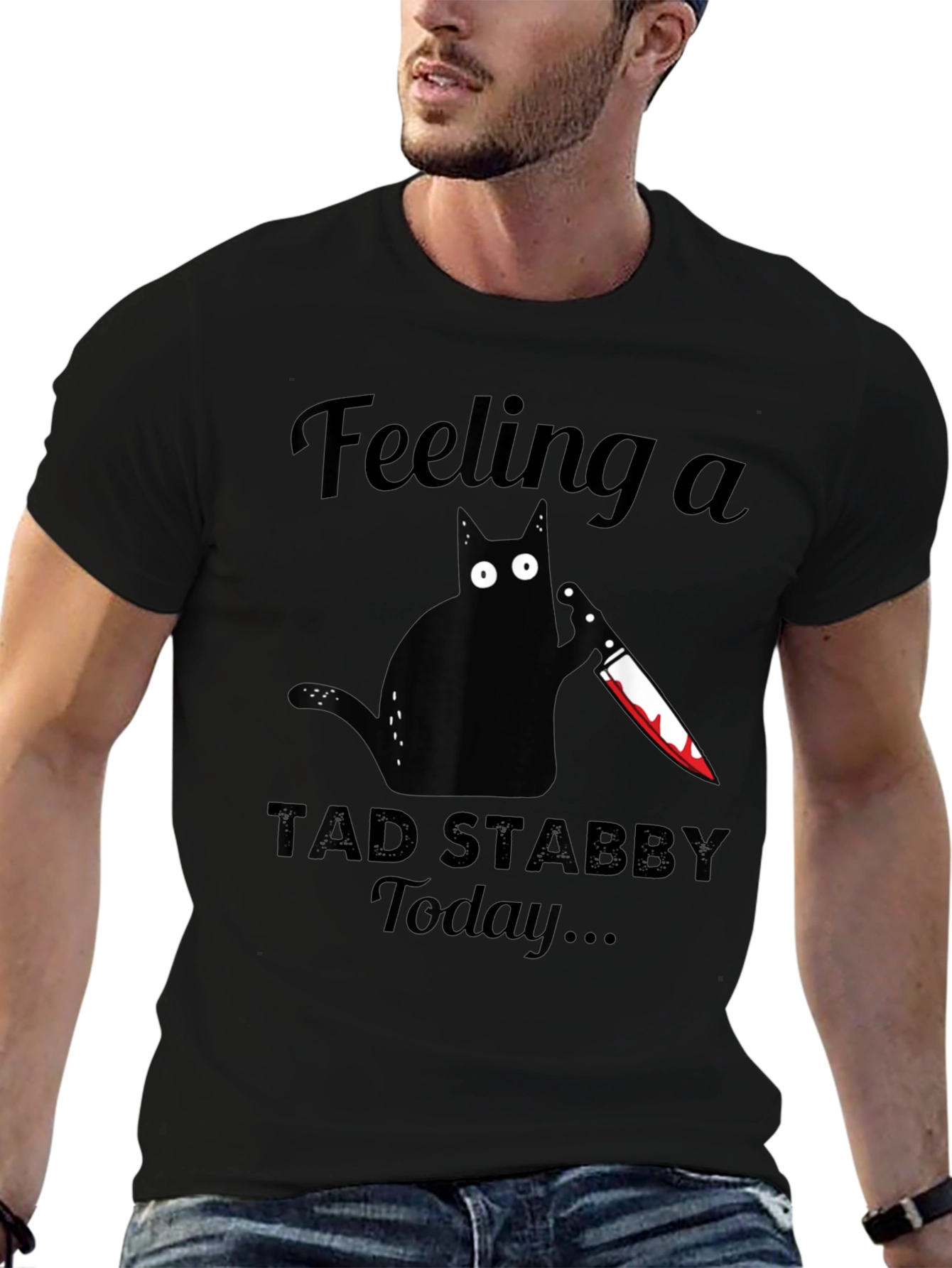 Black Feeling a Tad Stabby Today Funny Black Cat T-Shirt view 6