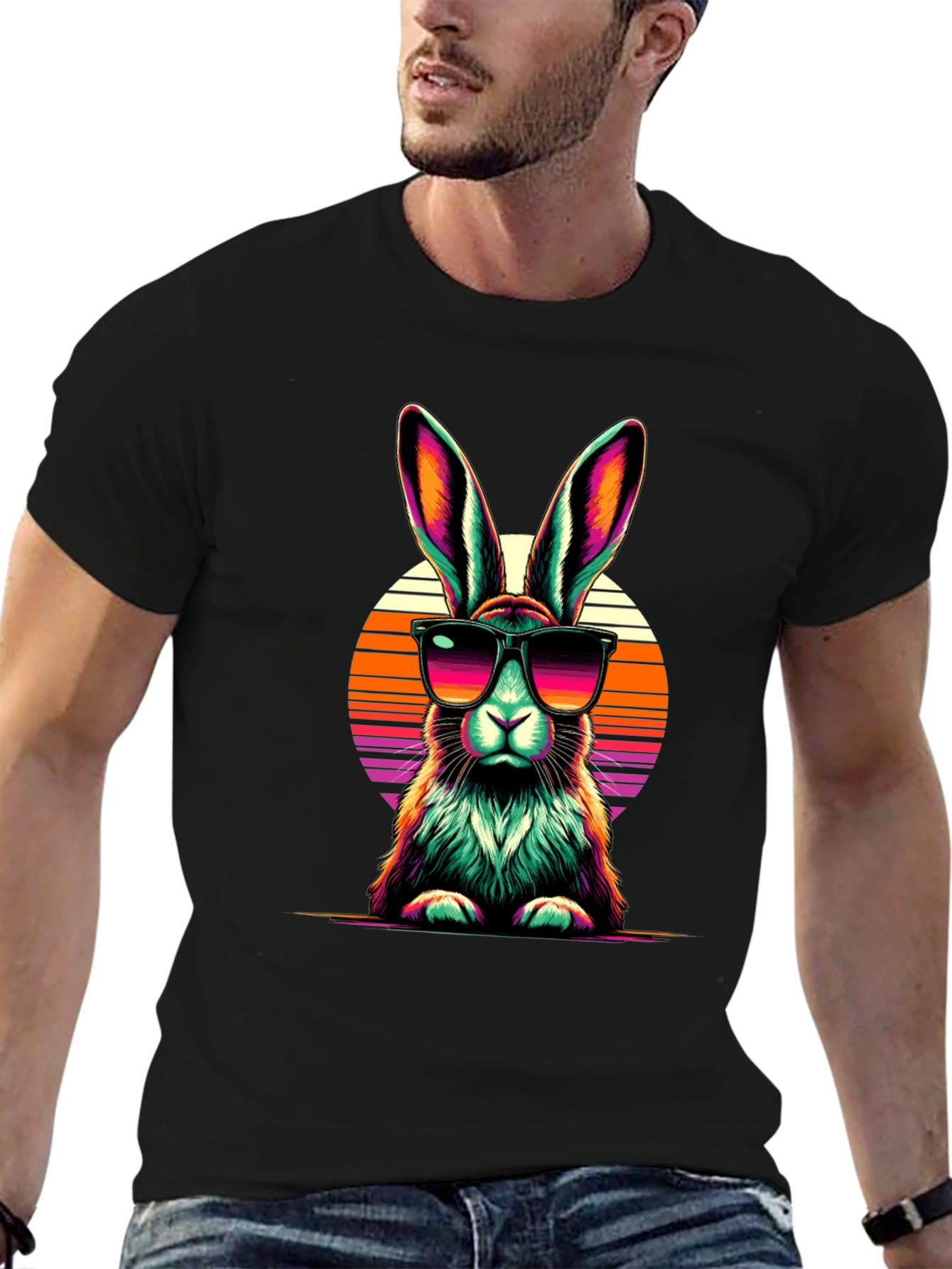 Black Retro Rabbit Graphic Tee view 6