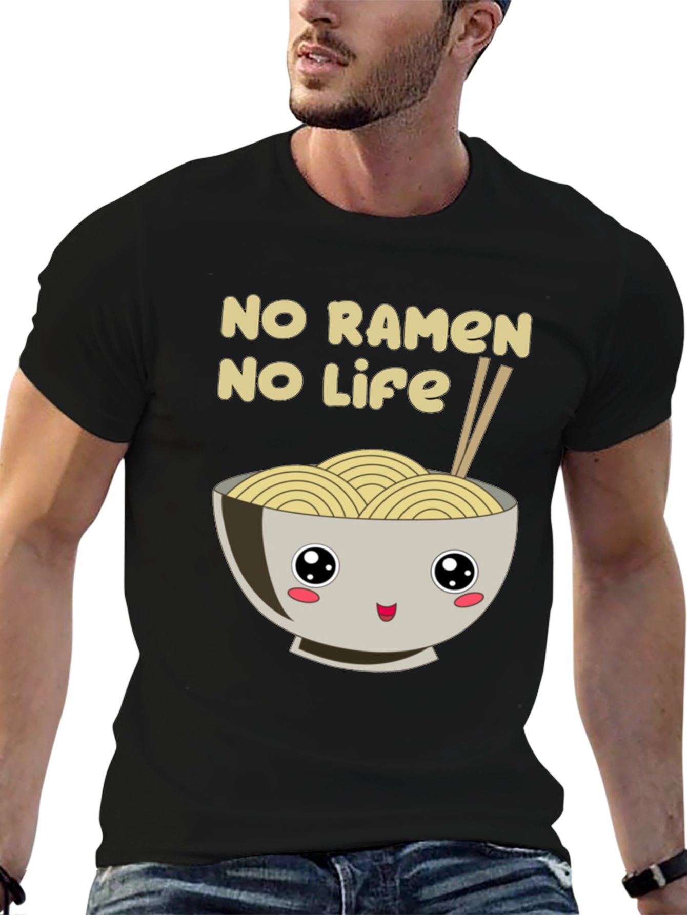 Black No Ramen No Life Black T-Shirt view 6