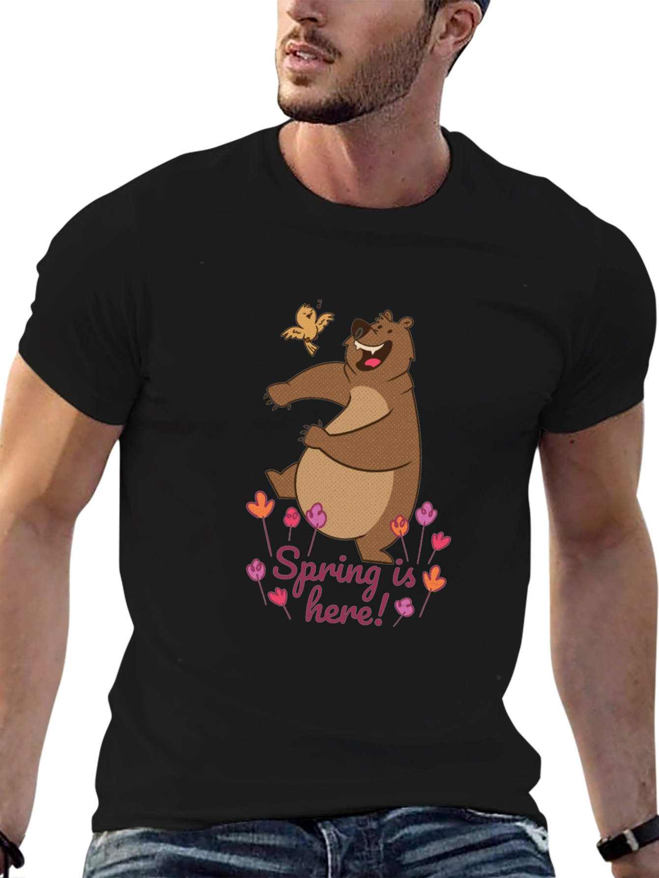 Black Spring Bear Graphic Tee - Nature Lover's T-Shirt view 6
