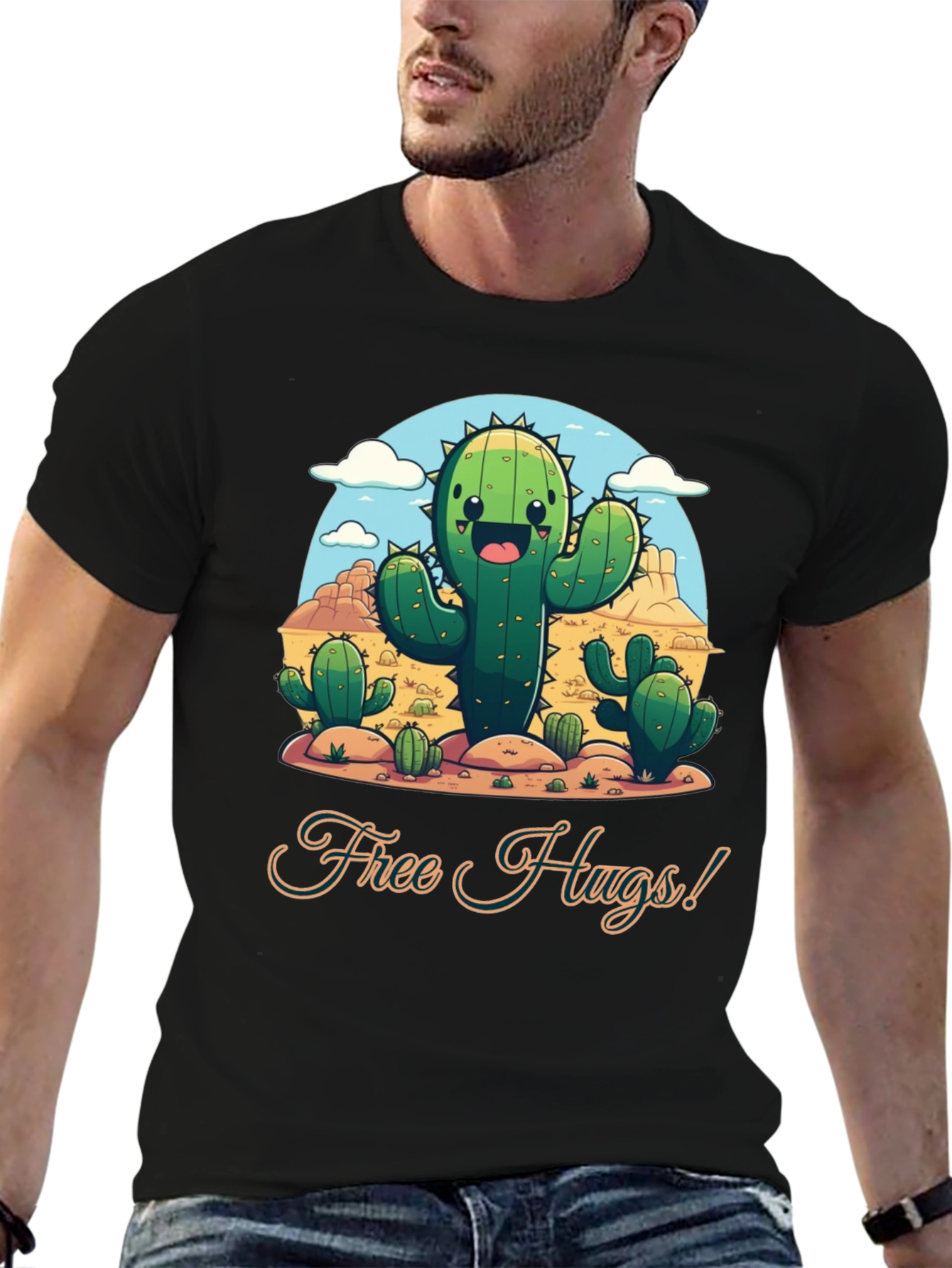 Black Free Hugs Cactus T-Shirt - Desert Fun! view 6