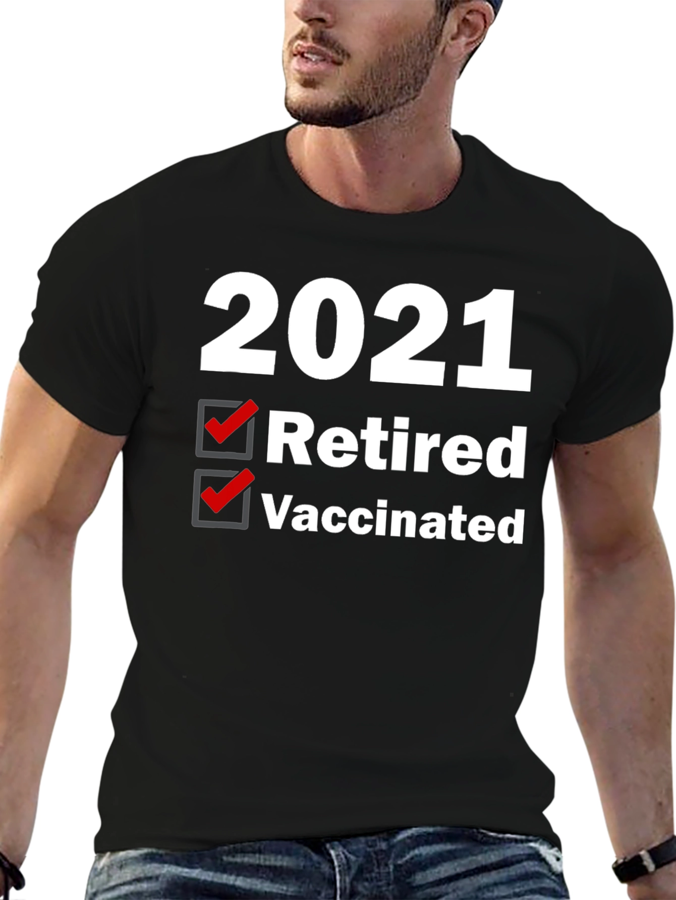 Black 2021 Retired & Vaccinated Graphic Tee view 6