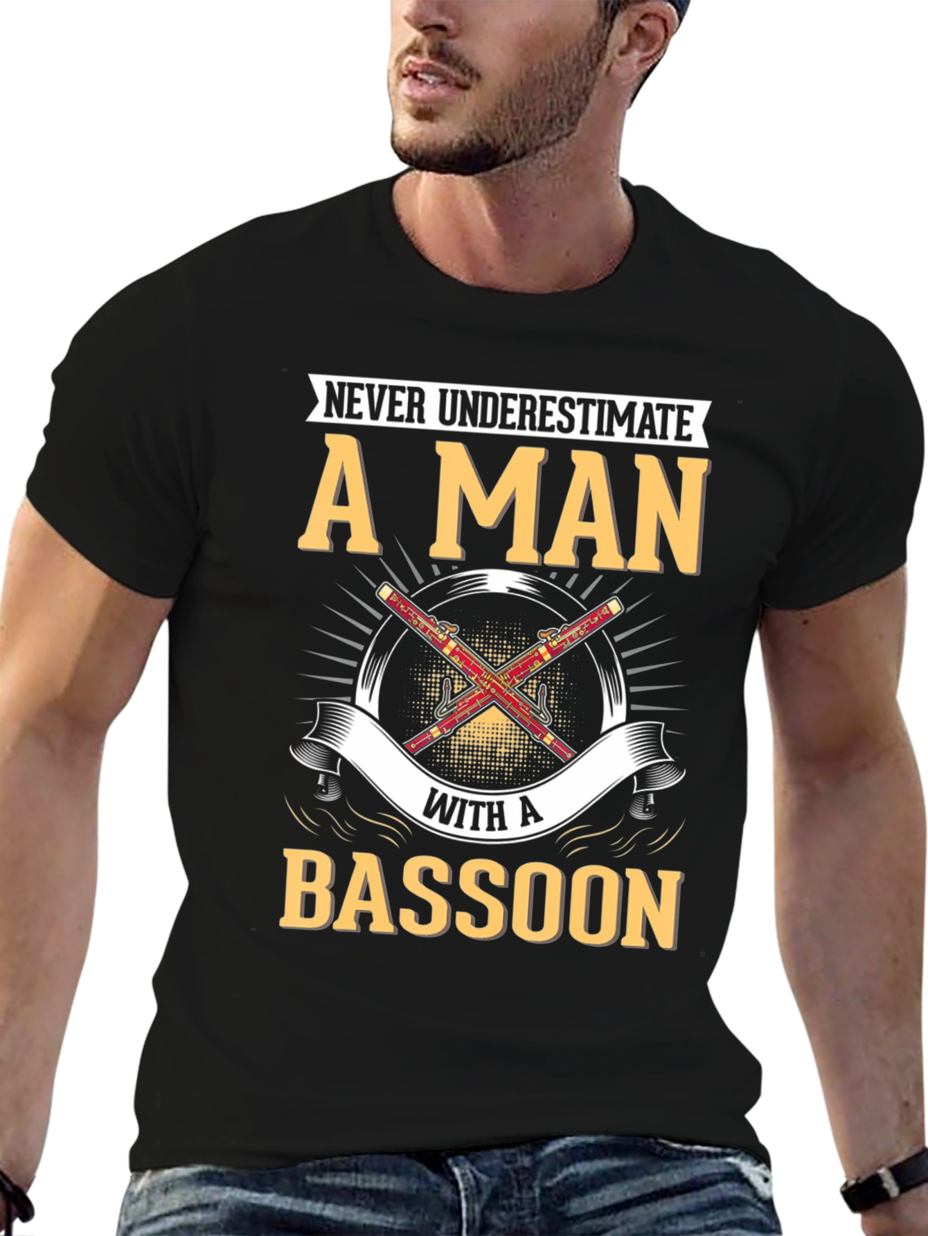 Black Bassoon Player T-Shirt - Never Underestimate A Man view 6