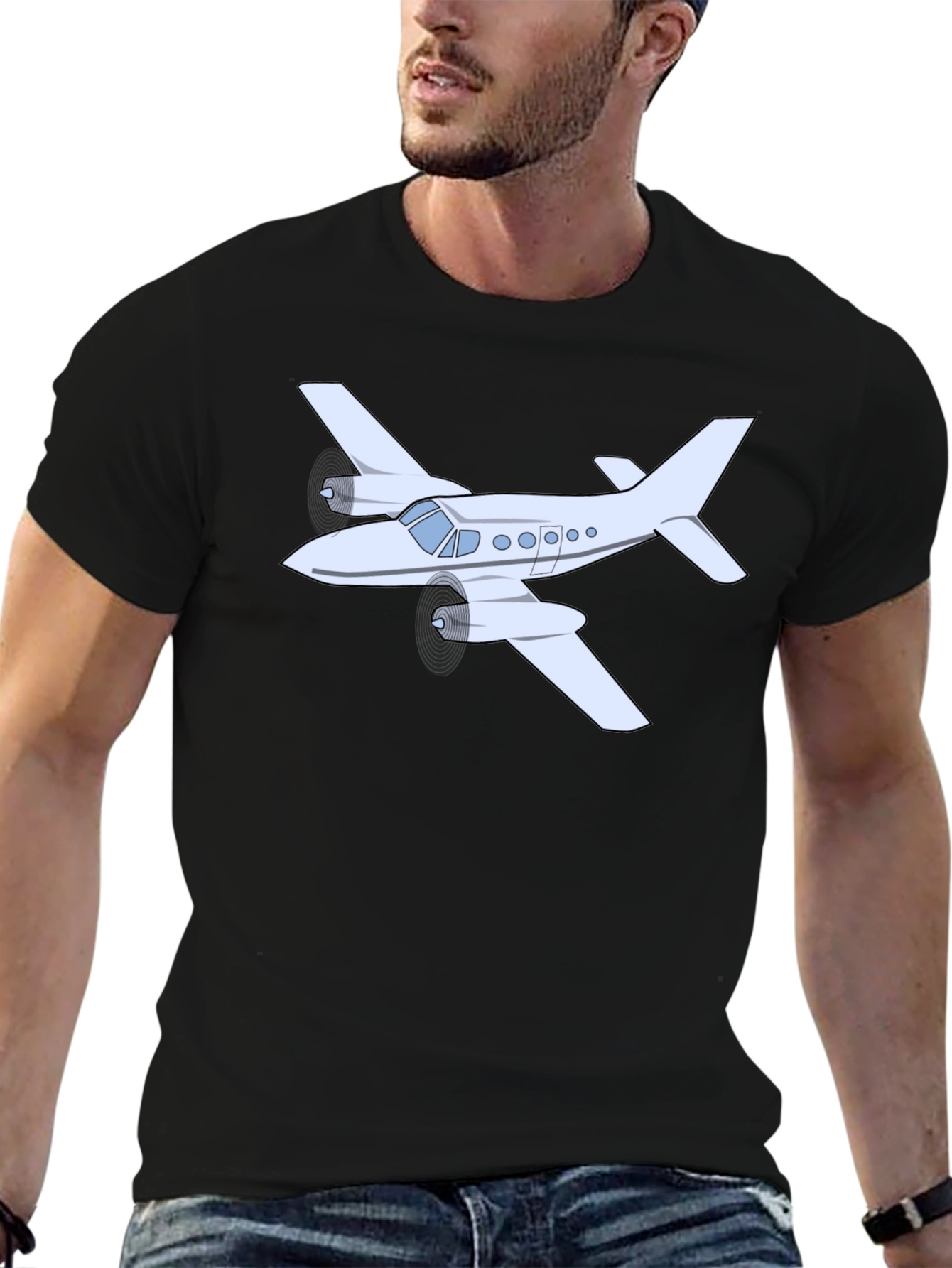 Black Airplane Graphic T-Shirt - Black Crew Neck Tee view 6