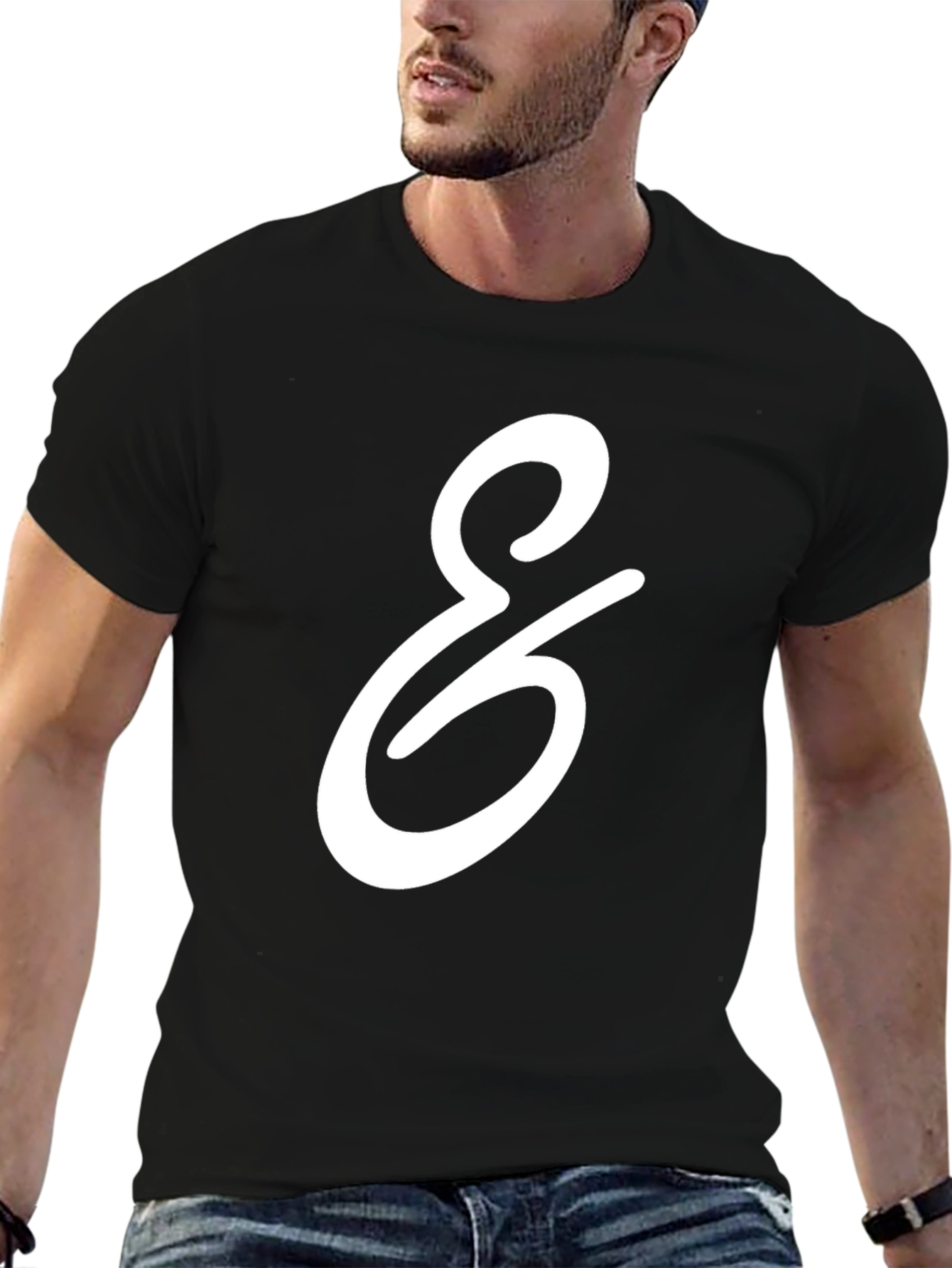 Black Black T-Shirt with White Graphic view 6