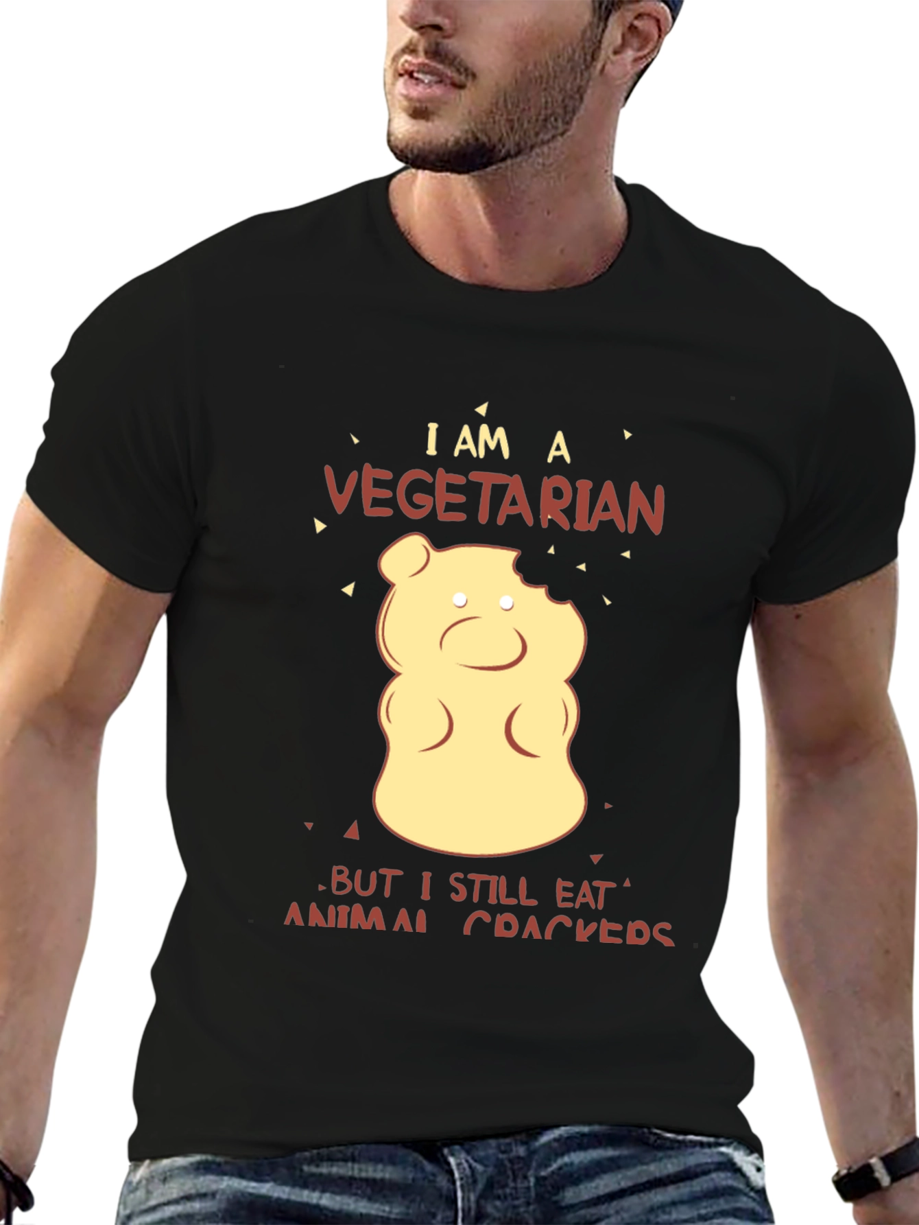 Black Vegetarian Animal Cracker T-Shirt view 6