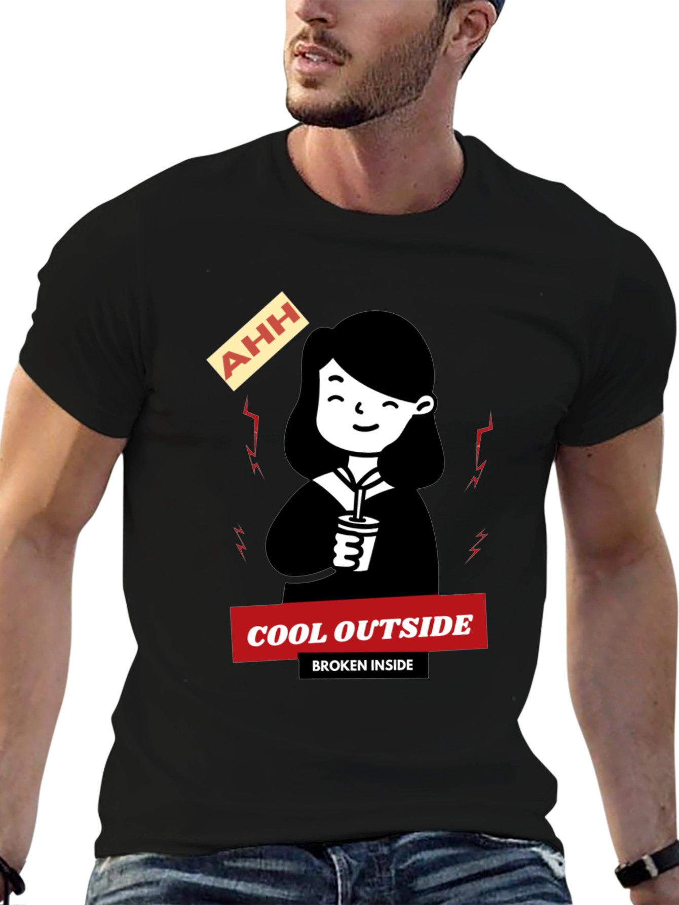 Black Cool Outside Broken Inside Black T-Shirt view 6