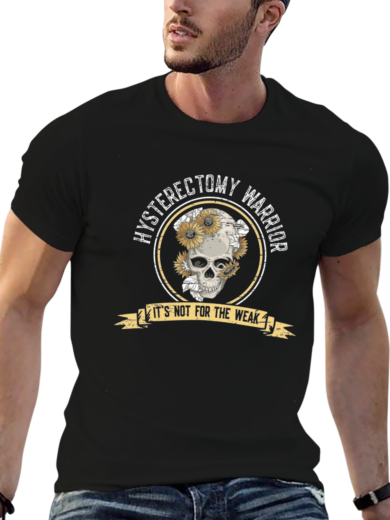 Black Hysterectomy Warrior Skull T-Shirt view 6