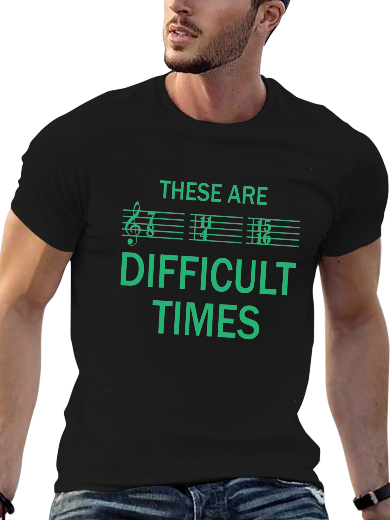 Black Difficult Times Music Note T-Shirt view 6