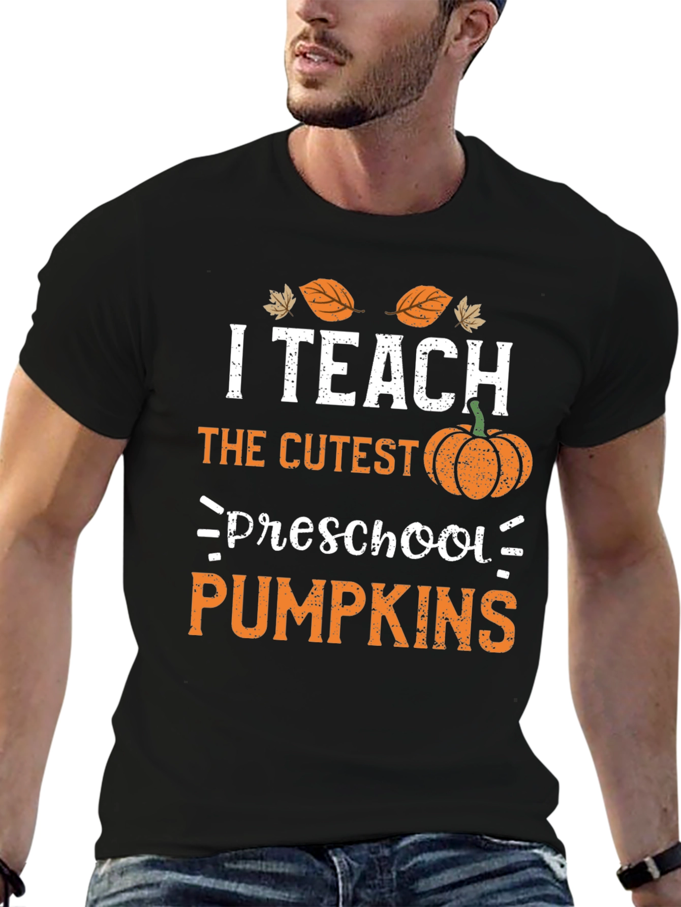 Black I Teach Preschool Pumpkins Teacher T-Shirt view 6