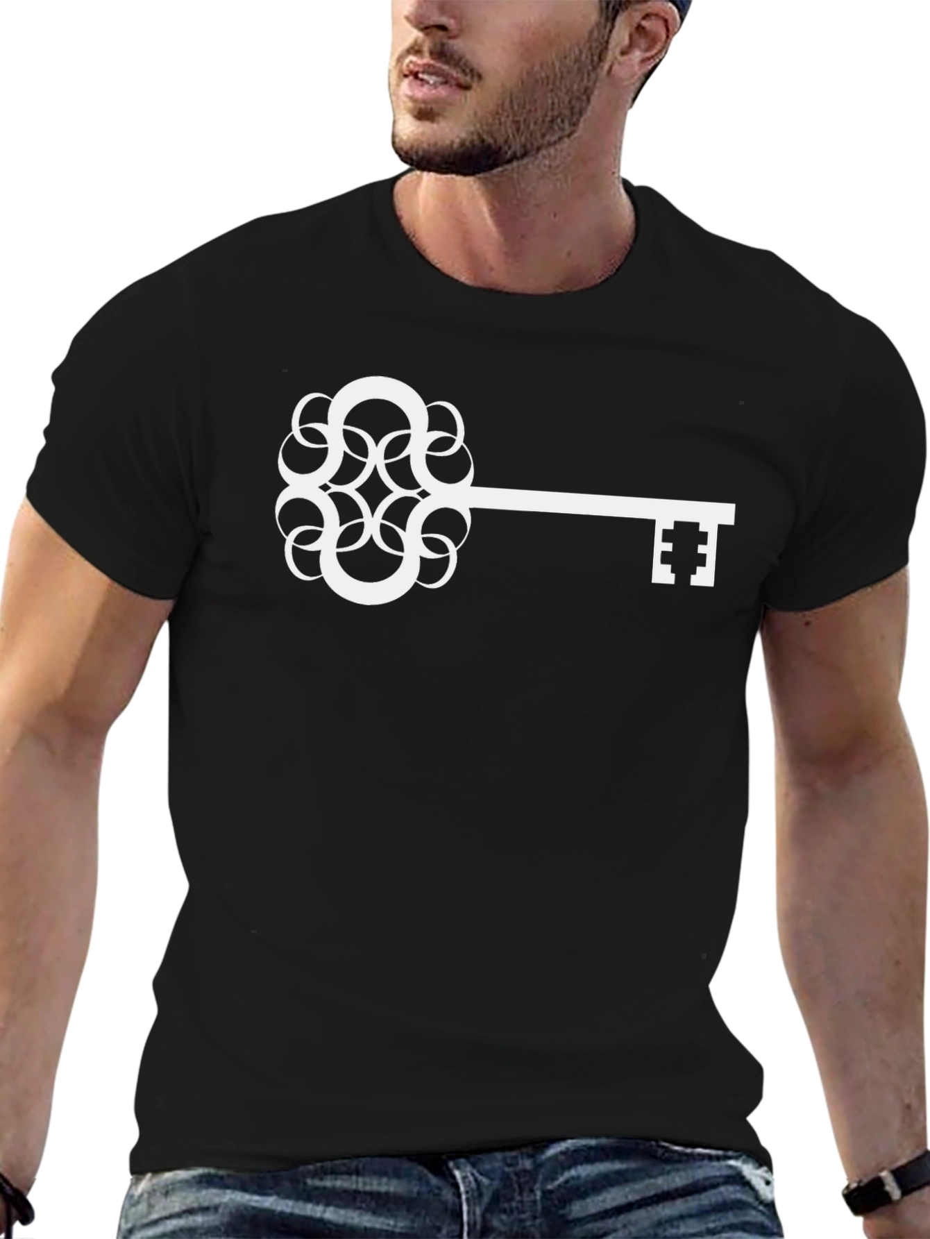 Black Stylish Key Graphic Tee - Black Cotton Blend view 6