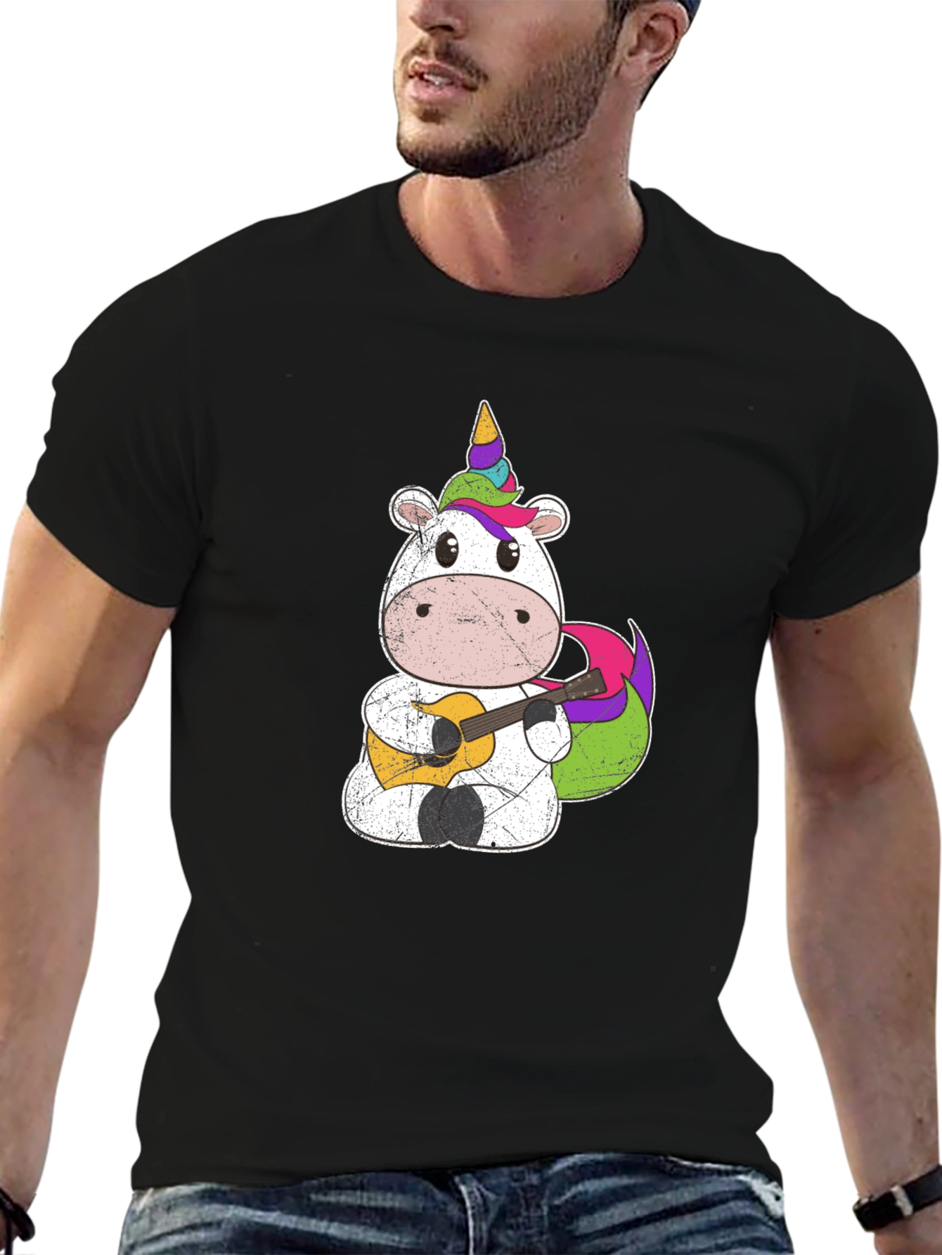 Unicorn Guitarist Graphic Tee - Men's Black T-Shirt - 6