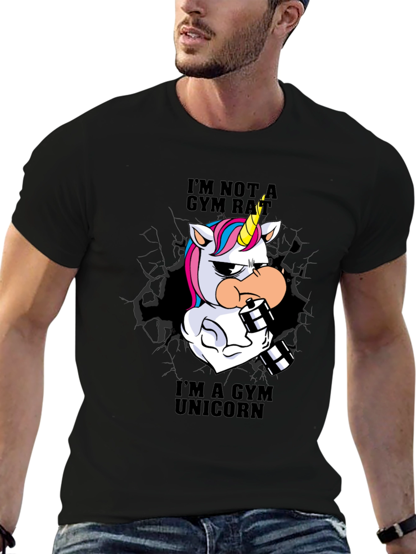 Black Gym Unicorn T-Shirt - Workout Apparel view 6