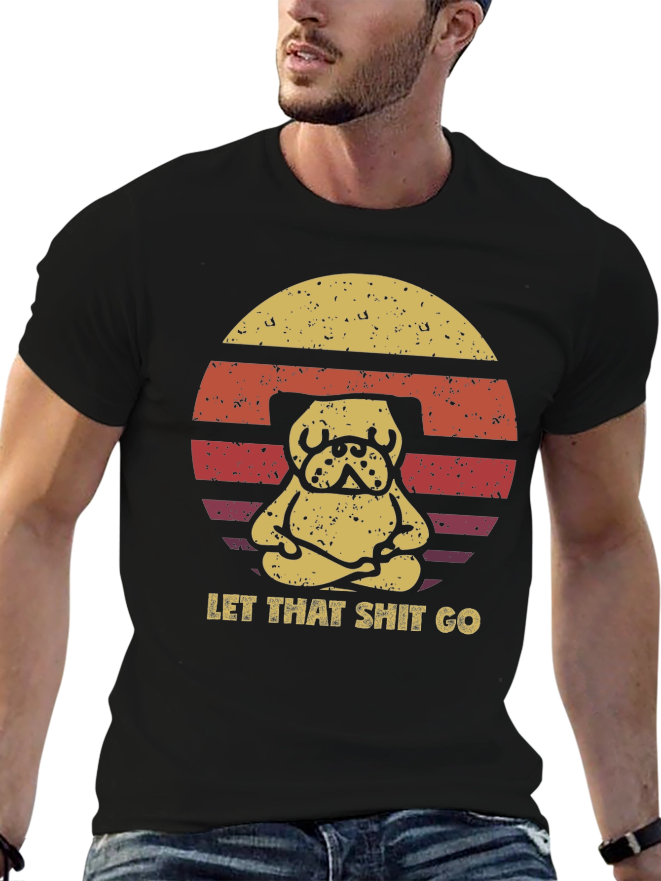 Black Zen Pug T-Shirt - Let That Shit Go view 6