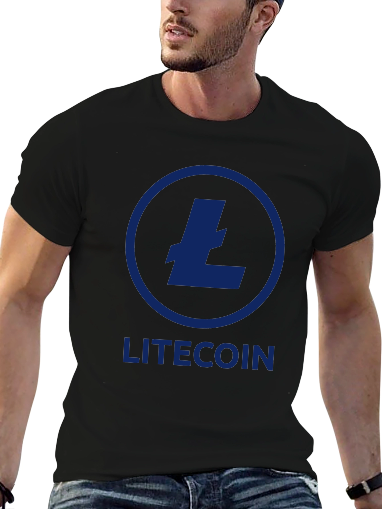 Black Litecoin Crypto T-Shirt - Black, Round Neck, Short Sleeve view 6