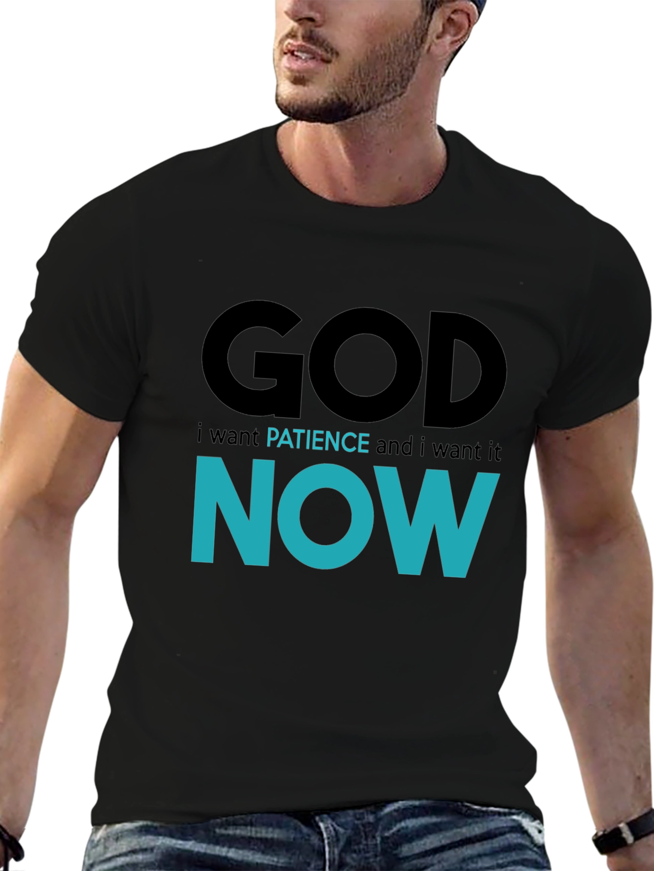 Black God Patience Now Graphic Tee - Soft Cotton T-Shirt view 6