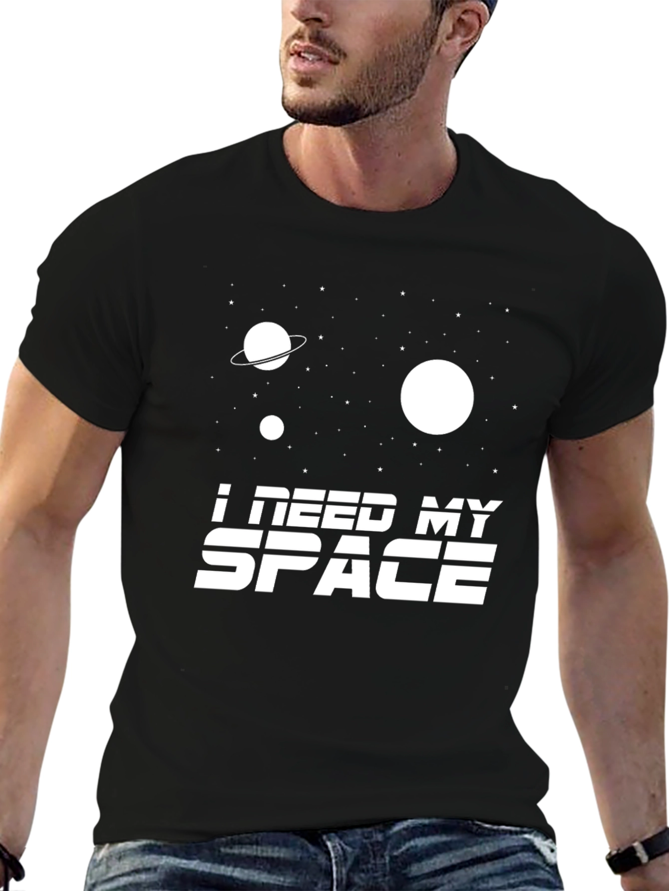 Black I Need My Space Graphic T-Shirt - Black Cotton Tee view 6