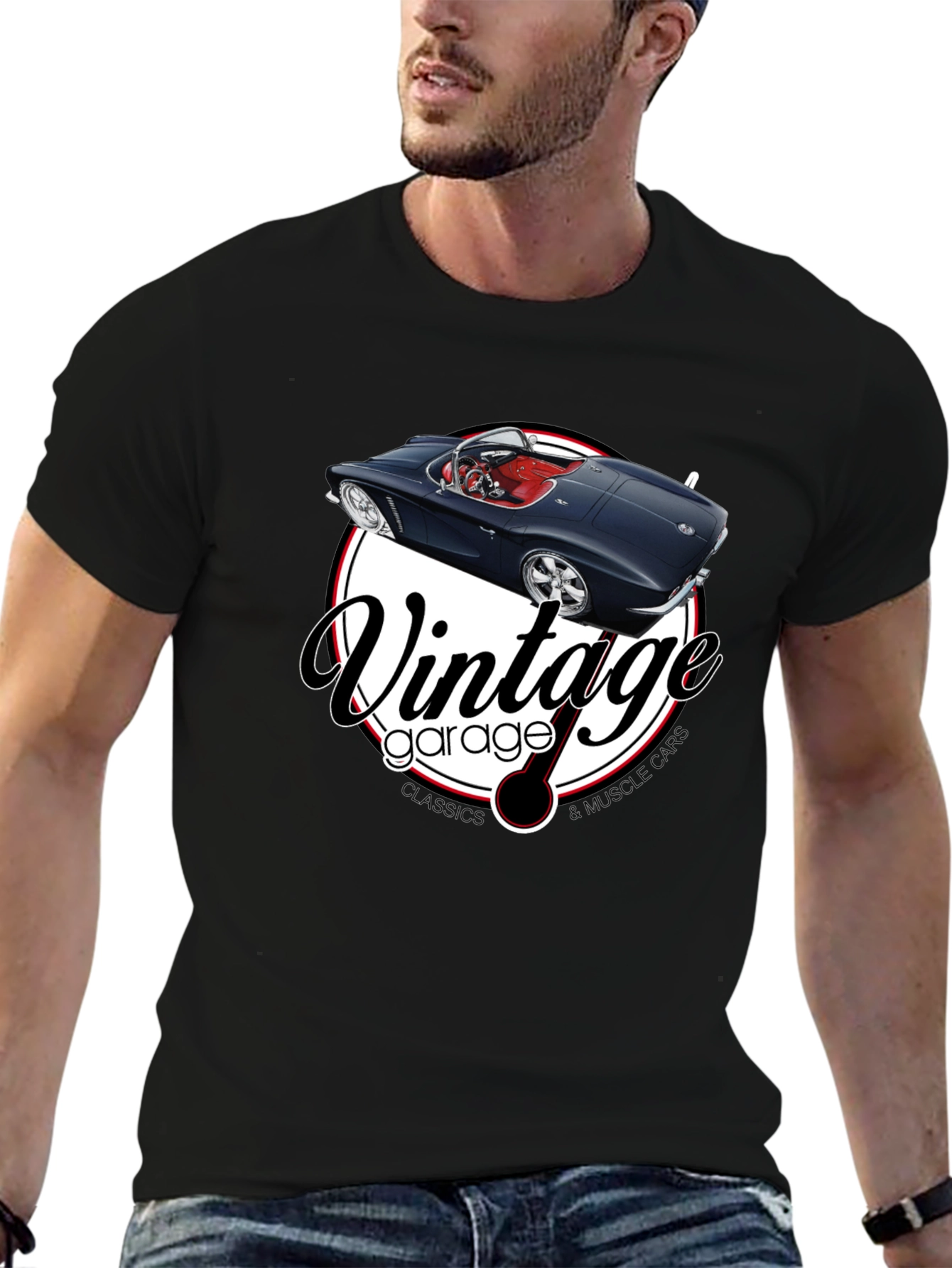 Black Vintage Garage Muscle Car T-Shirt view 6