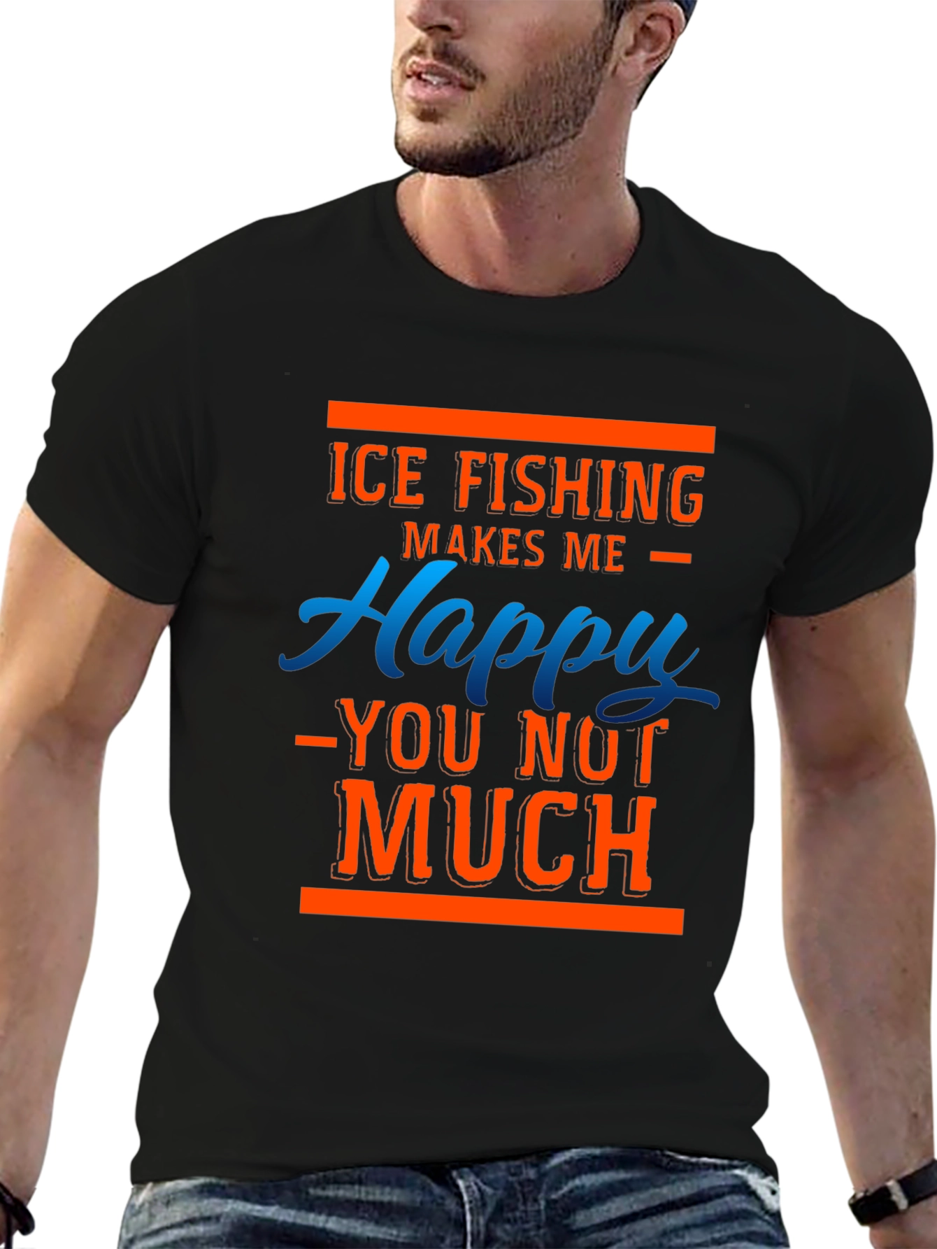 Black Ice Fishing Makes Me Happy T-Shirt view 6