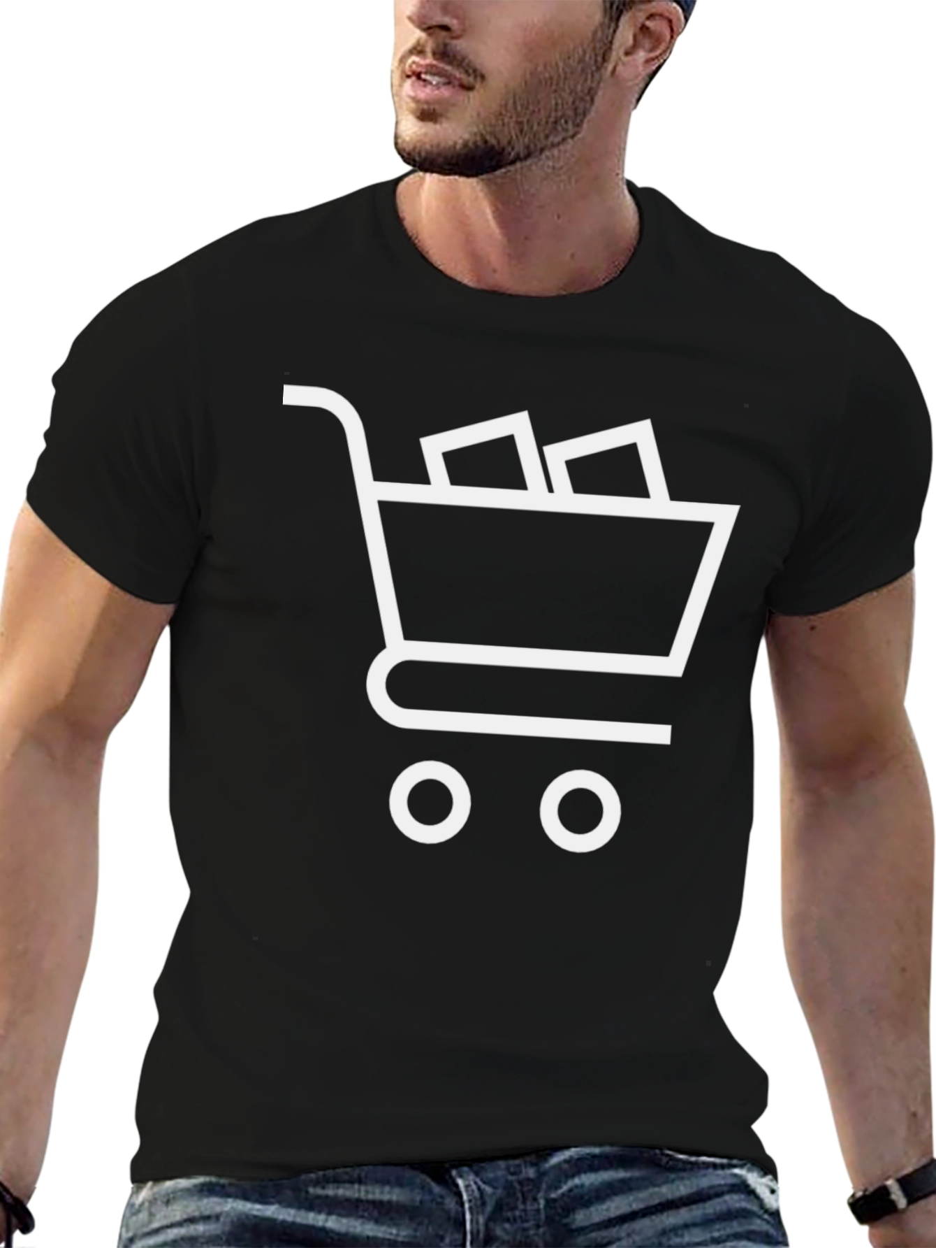 Black Shopping Cart Graphic T-Shirt - Modern Black Tee view 6