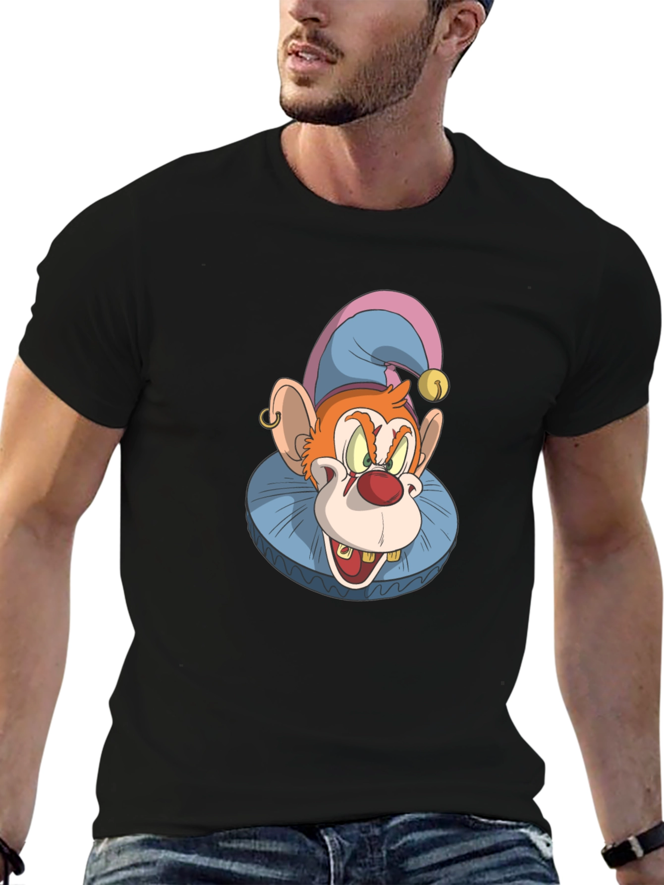 Black Clown Monkey Graphic Tee - Black Cotton T-Shirt view 6