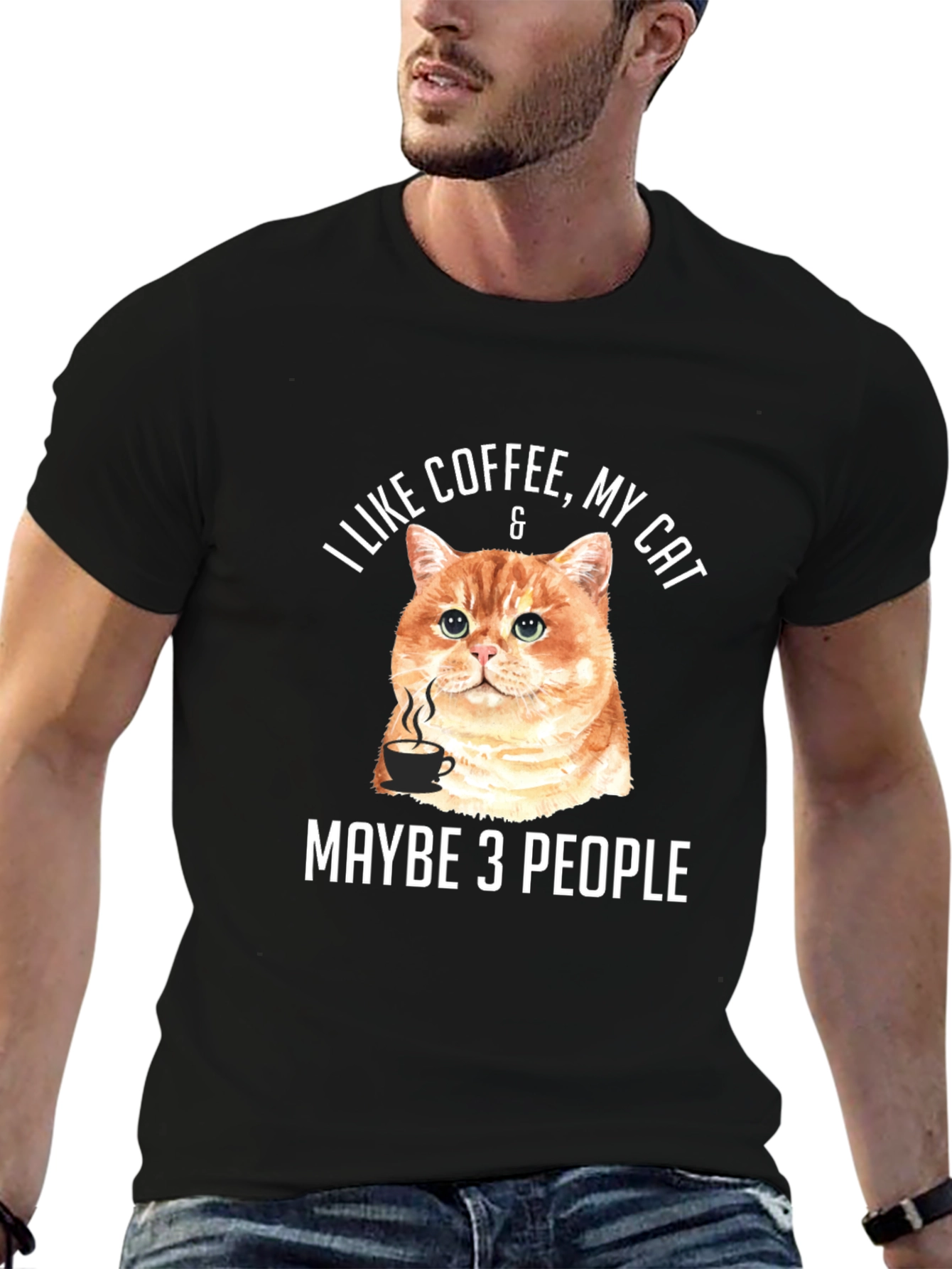 Black Coffee & Cat Lover Graphic Tee - "Maybe 3 People" view 6