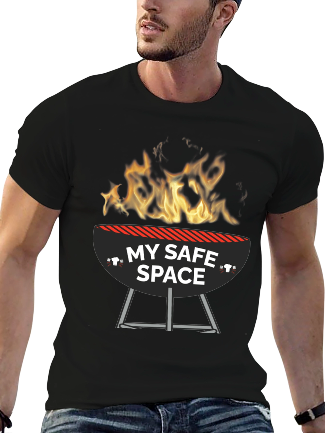 Black My Safe Space BBQ Grill Funny T-Shirt view 6