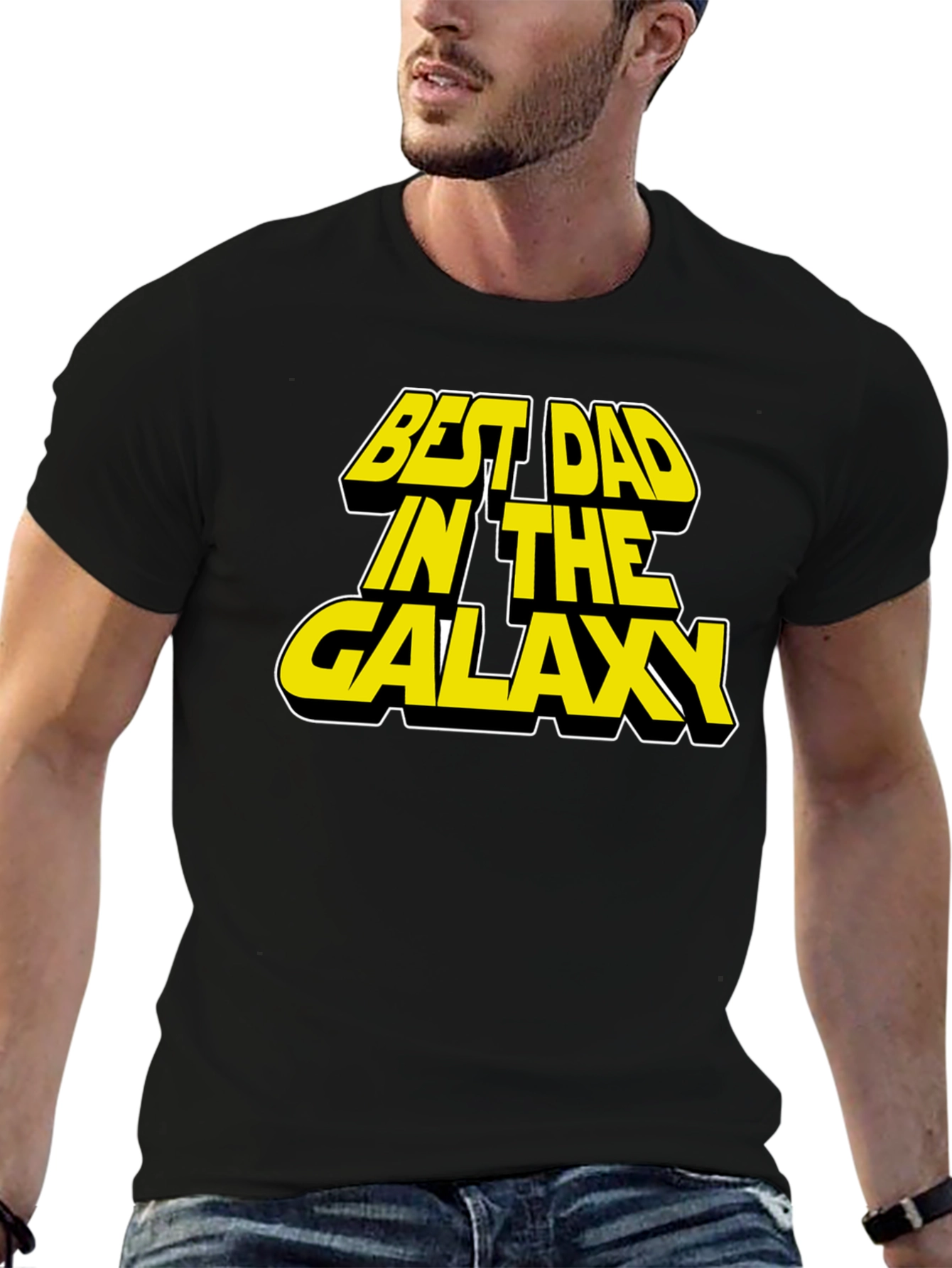 Black Best Dad in the Galaxy Black T-Shirt view 6