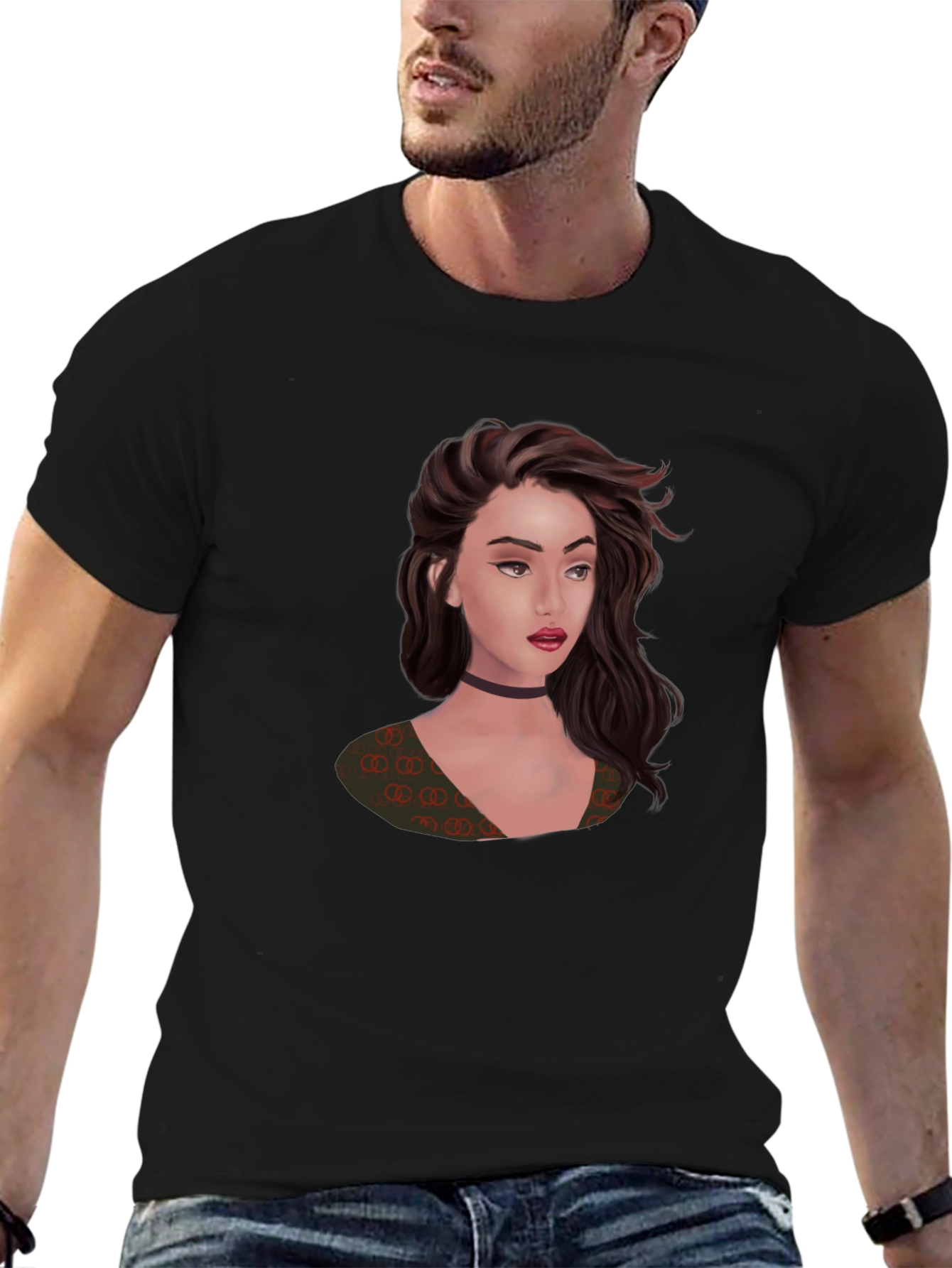 Black Stylish Black T-Shirt with Portrait Graphic view 6