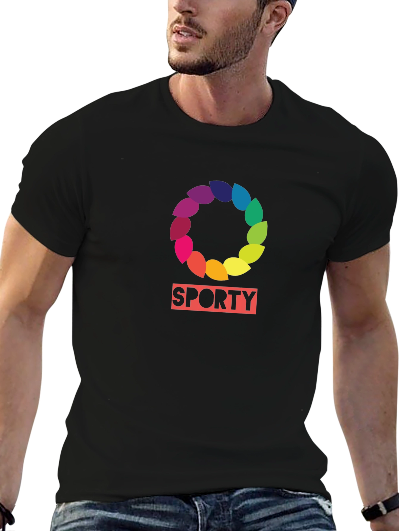 Black Sporty Rainbow Wreath T-Shirt view 6