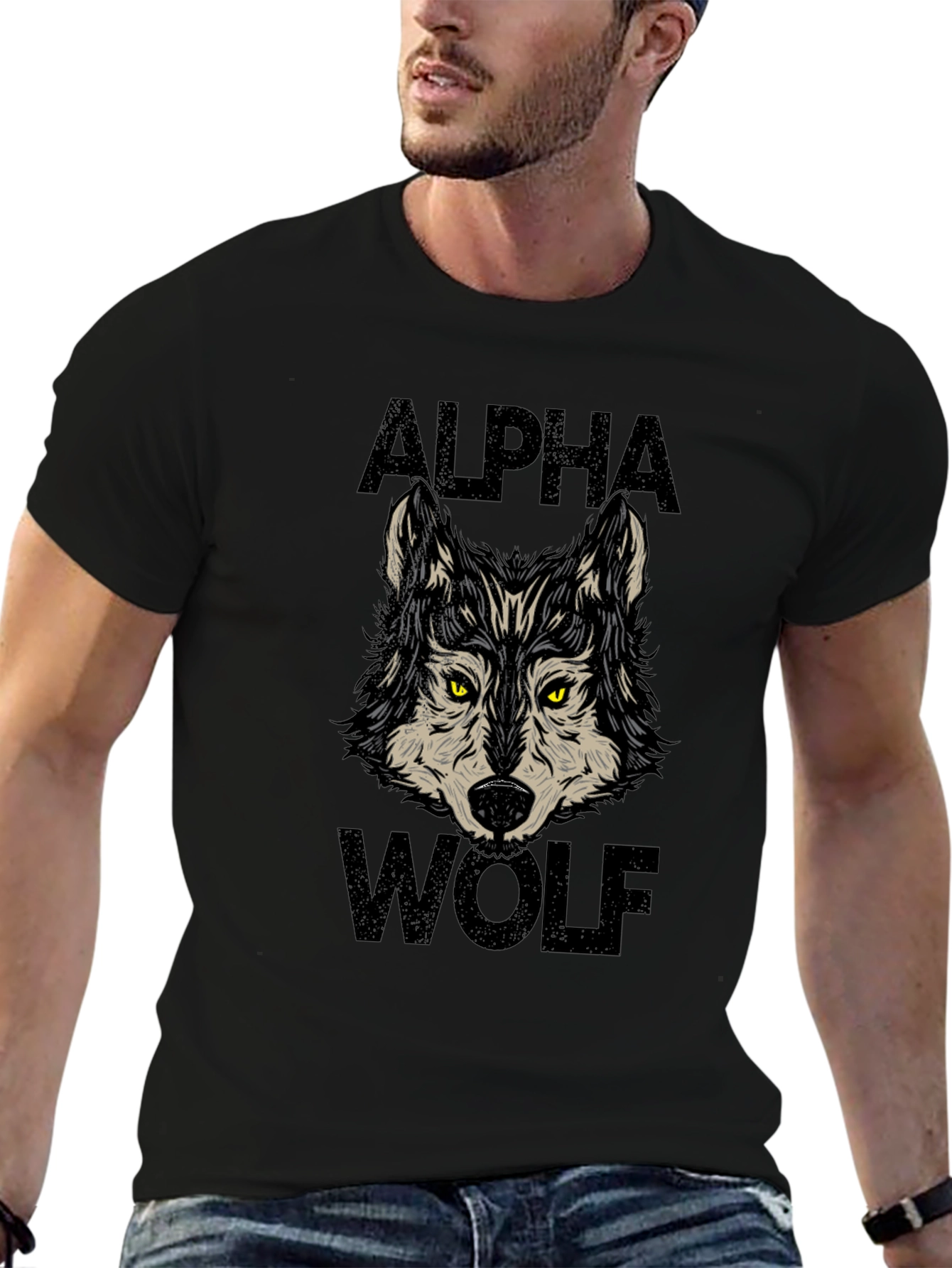 Black Alpha Wolf Graphic Print Black T-Shirt view 6