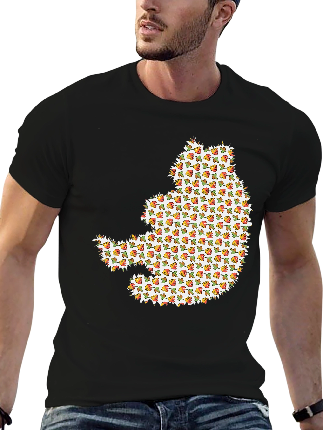 Black Novelty Cat Print Black Crew Neck T-Shirt view 6