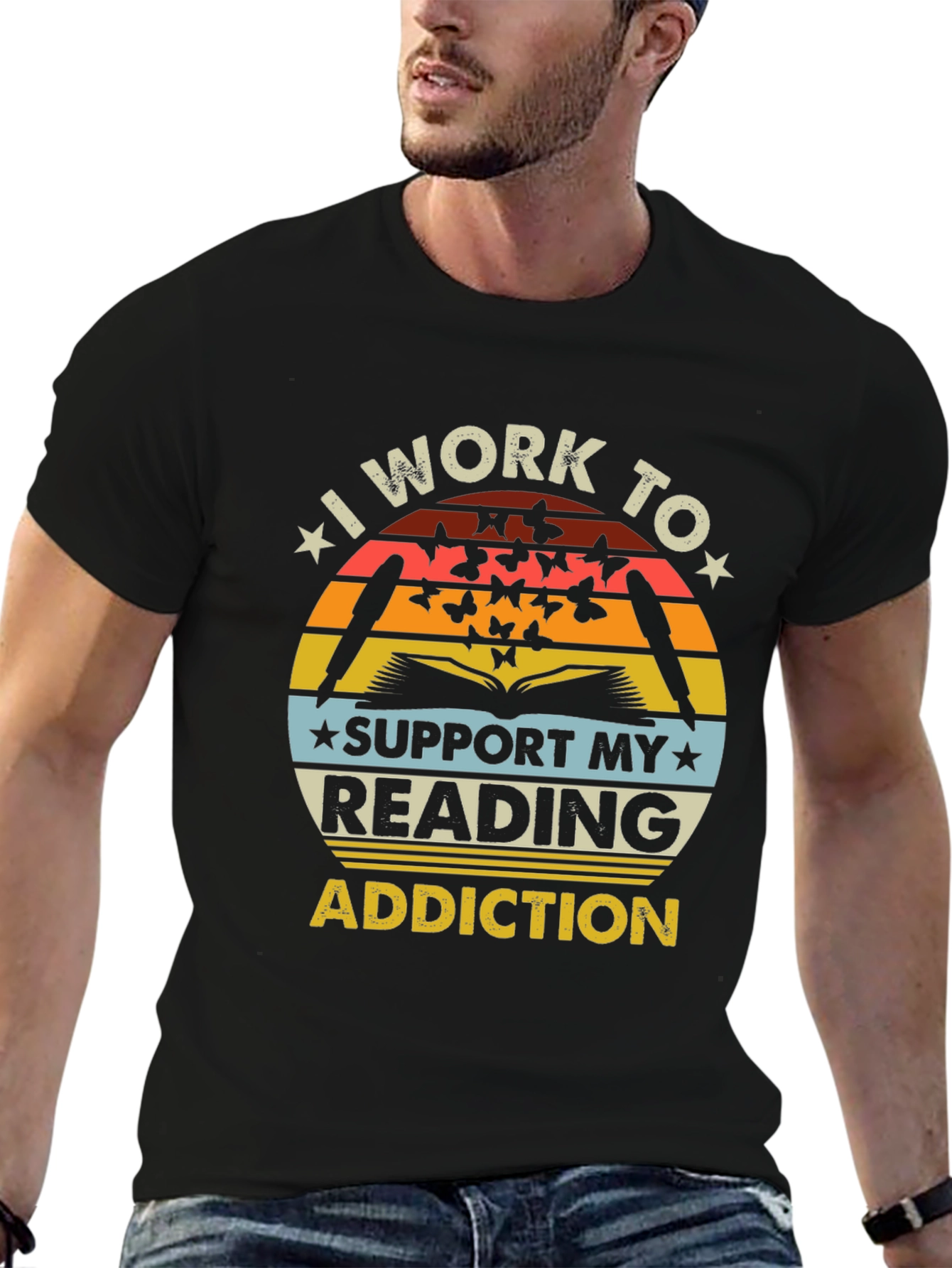 Black Reading Addiction T-Shirt - Book Lover Tee view 6