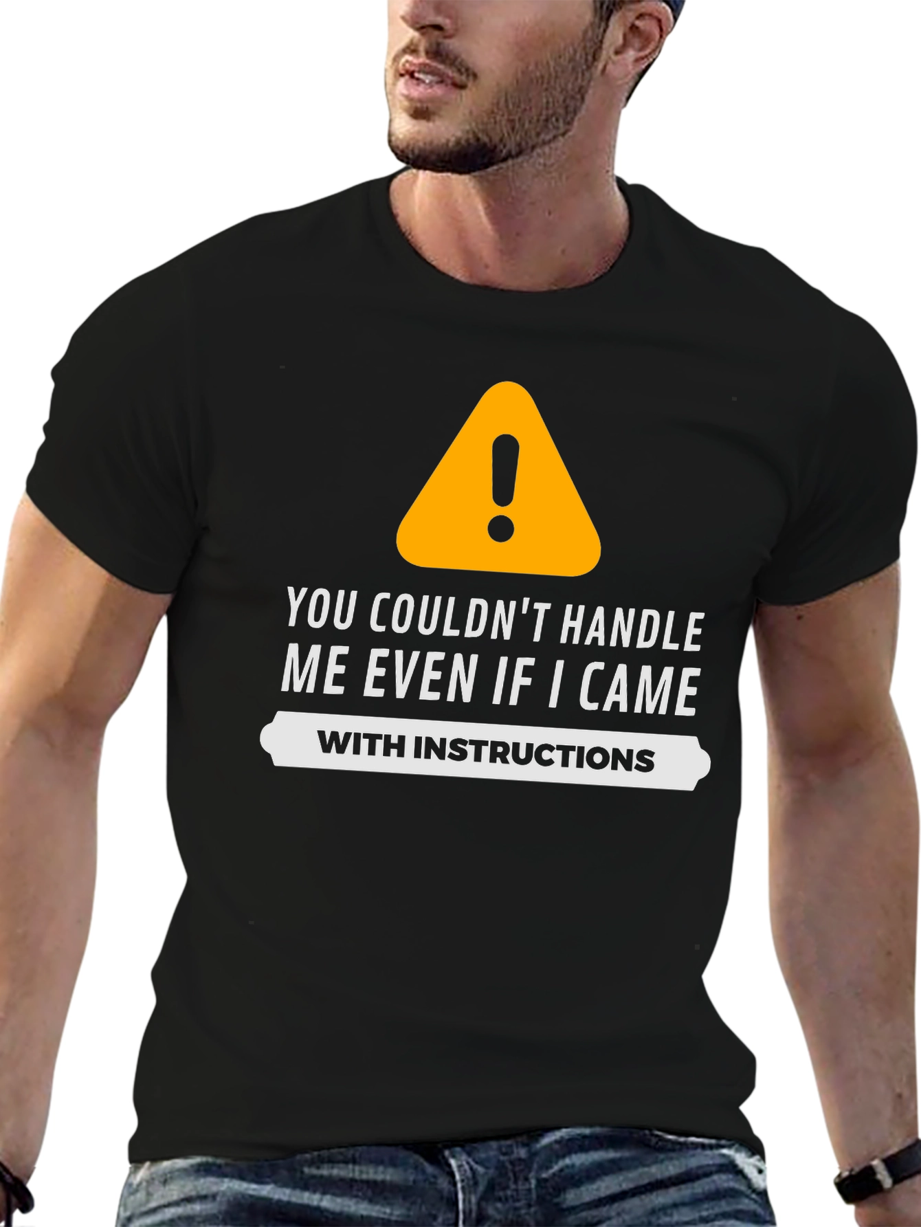 Black Funny Warning Sign Graphic T-Shirt view 6