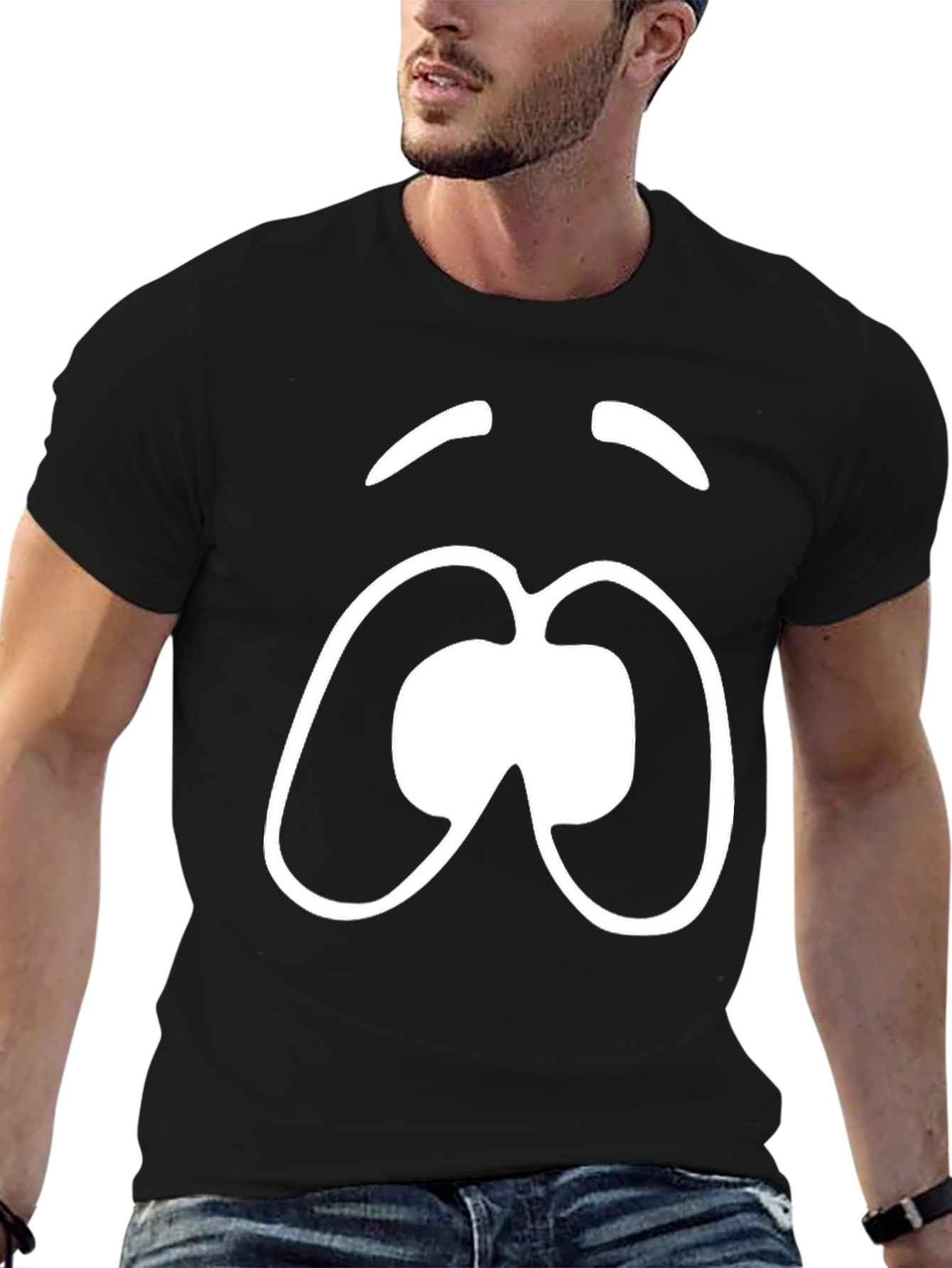 Black Funny Cartoon Face Black T-Shirt view 6